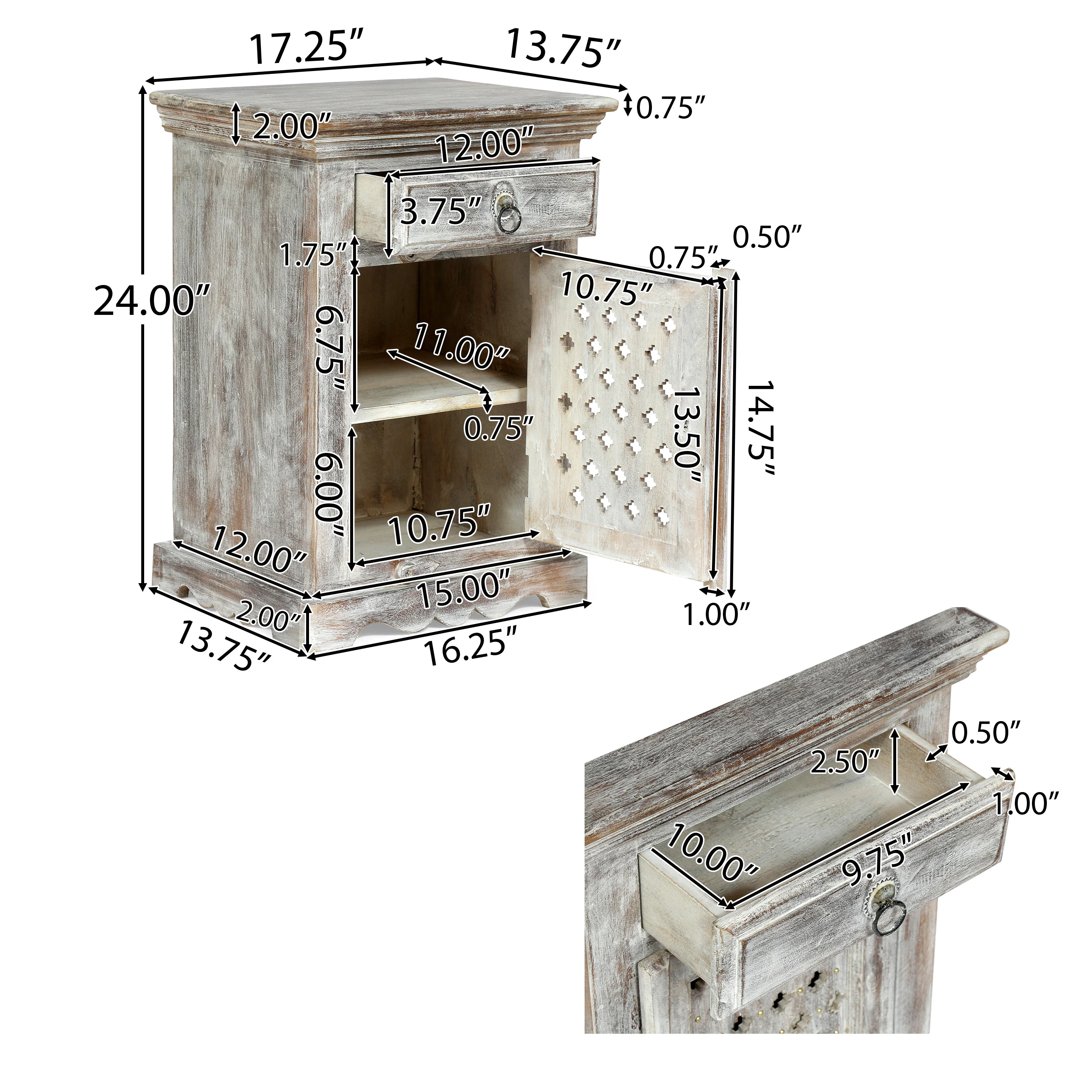 Chaves Handcrafted Boho Mango Wood Nightstand - furnishings