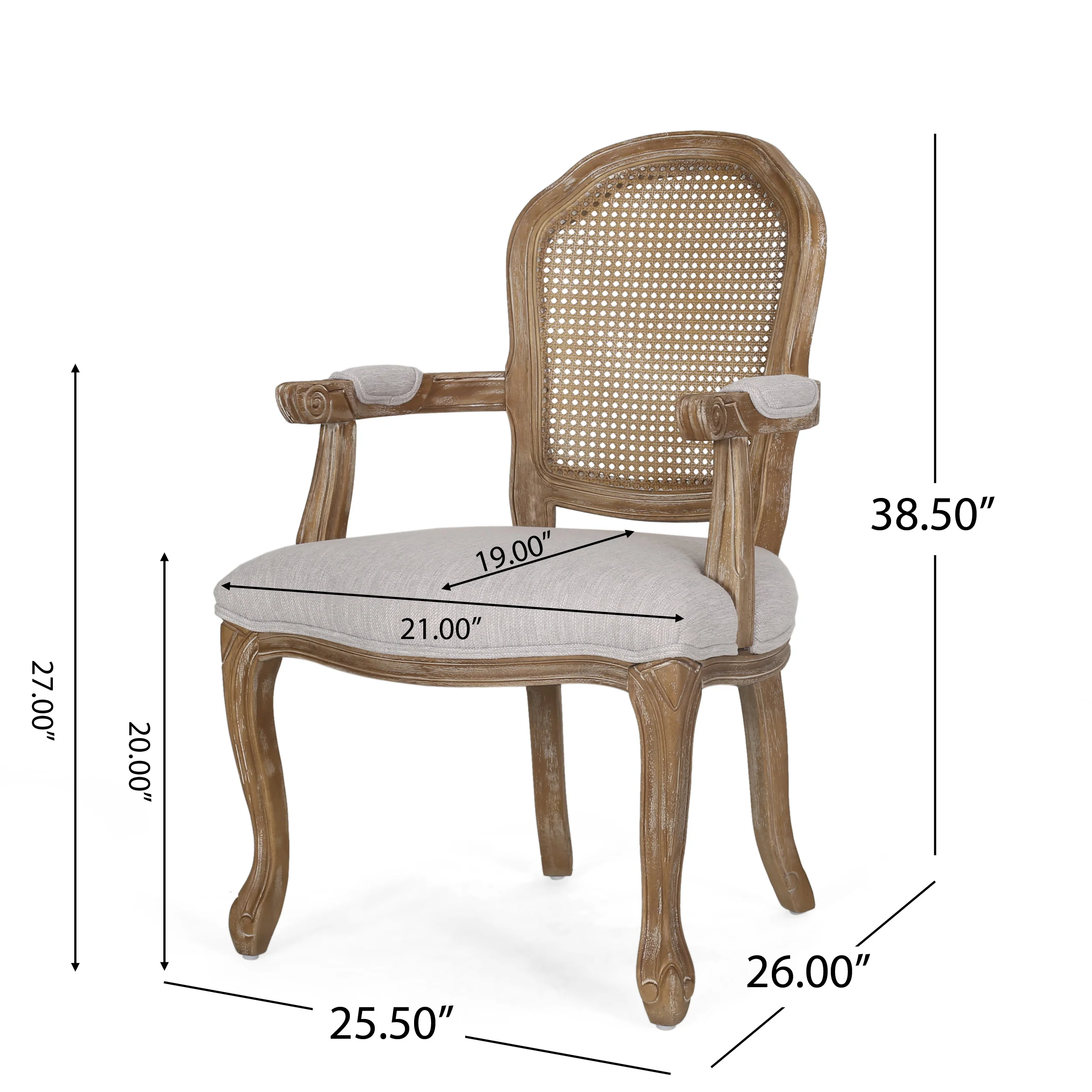 Aldrich Farmhouse Fabric Upholstered Wood and Cane 7 Piece Dining Set - furnishings