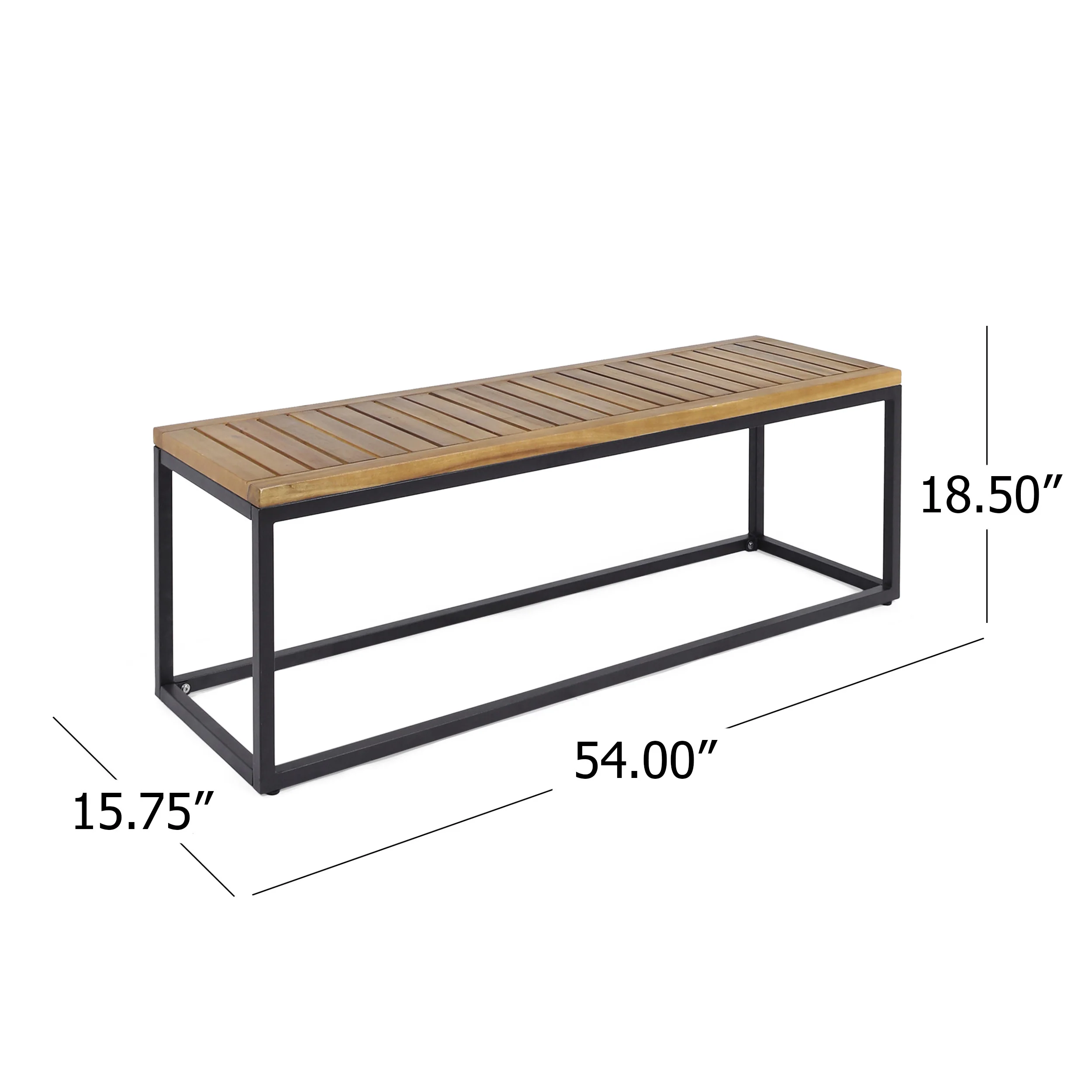 Drew Outdoor Industrial Acacia Wood and Iron Bench - furnishings