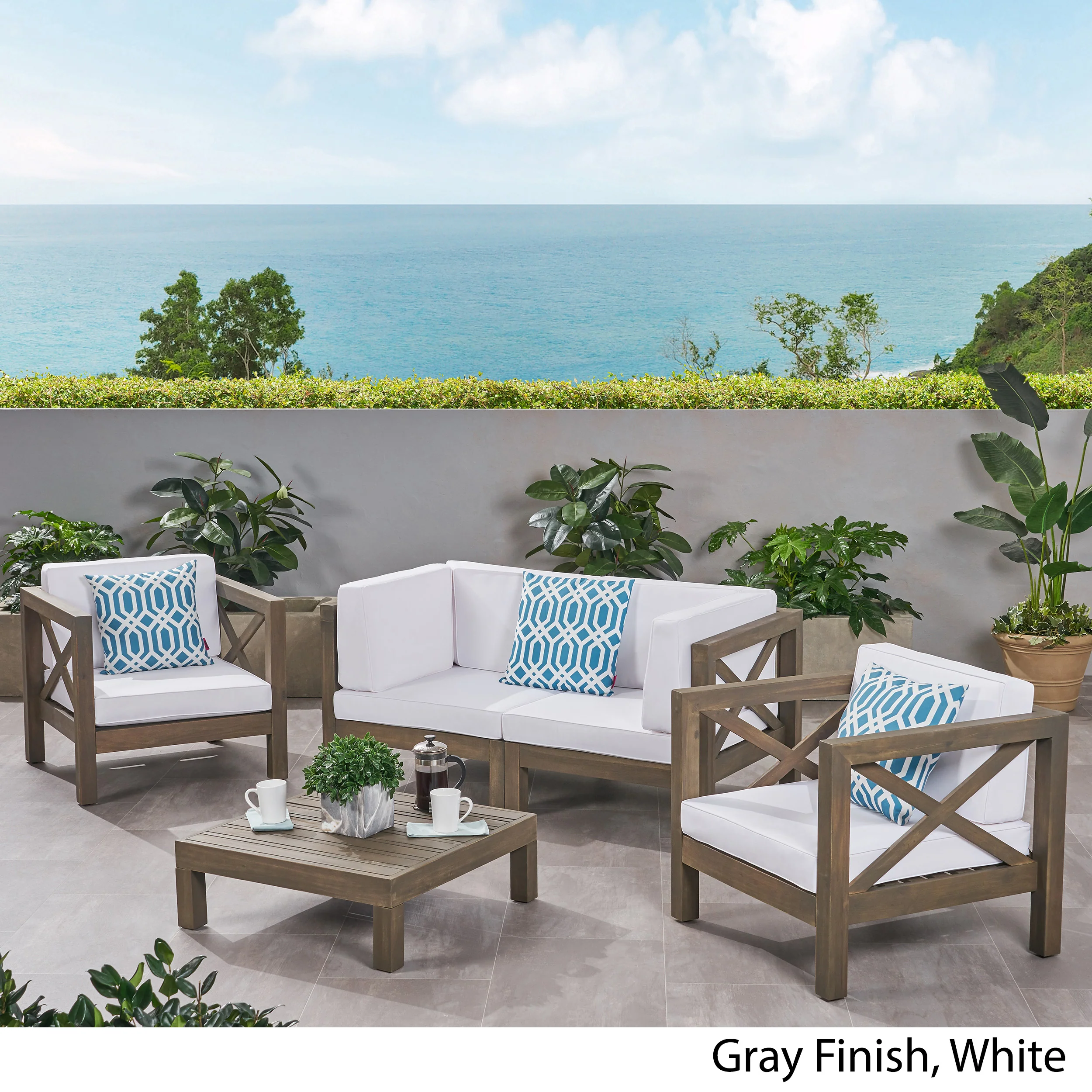 Morgan Outdoor 4 Seater Acacia Wood Loveseat Chat Set - furnishings