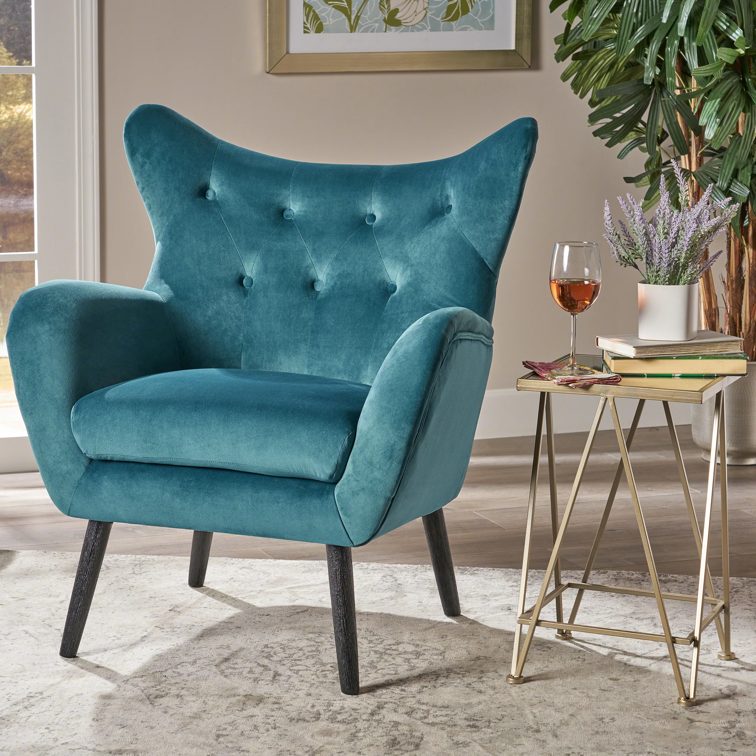 Mae Velvet Tufted Wingback Armchair - furnishings