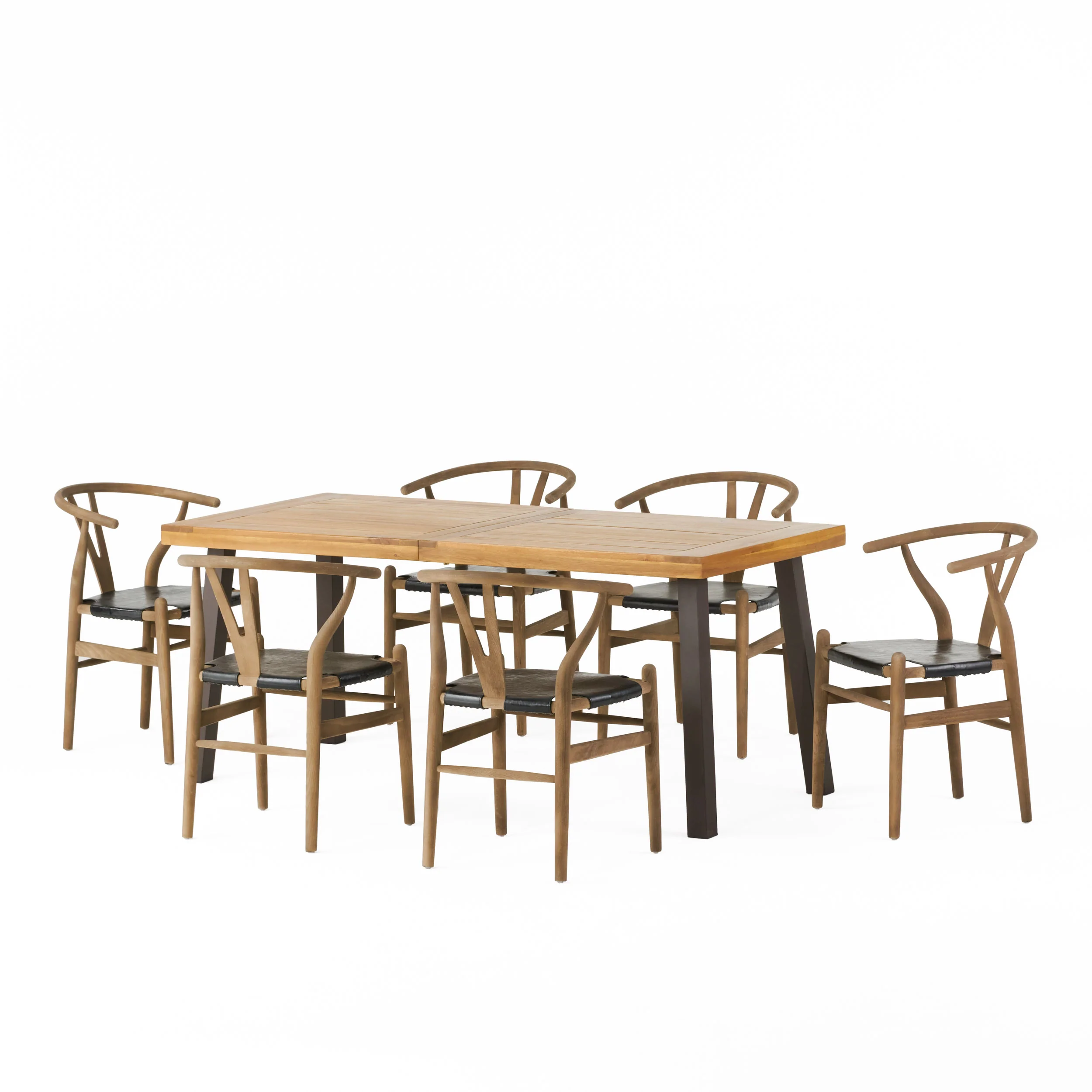 Egan Farmhouse Acacia Wood and Faux Leather 7 Piece Dining Set - furnishings
