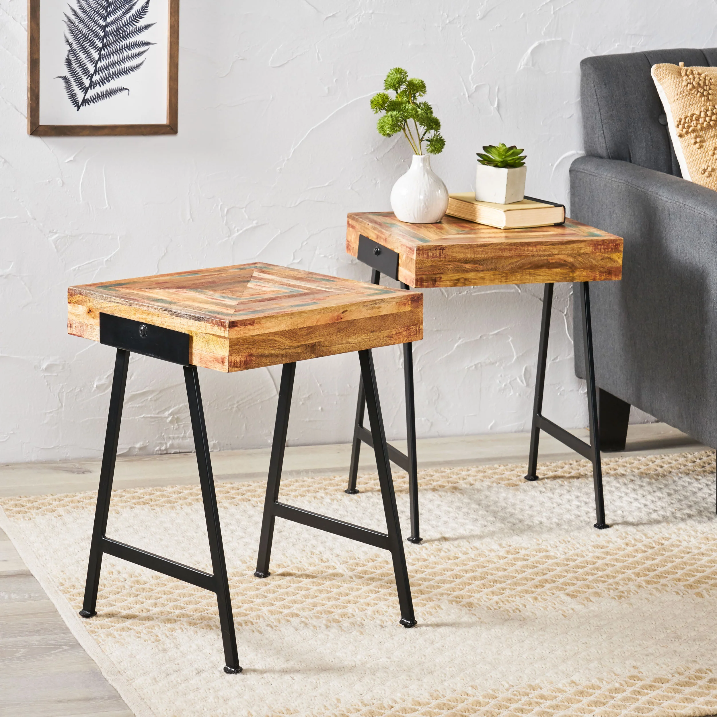 Rosewood Handcrafted Boho Mango Wood End Table (Set of 2) - furnishings