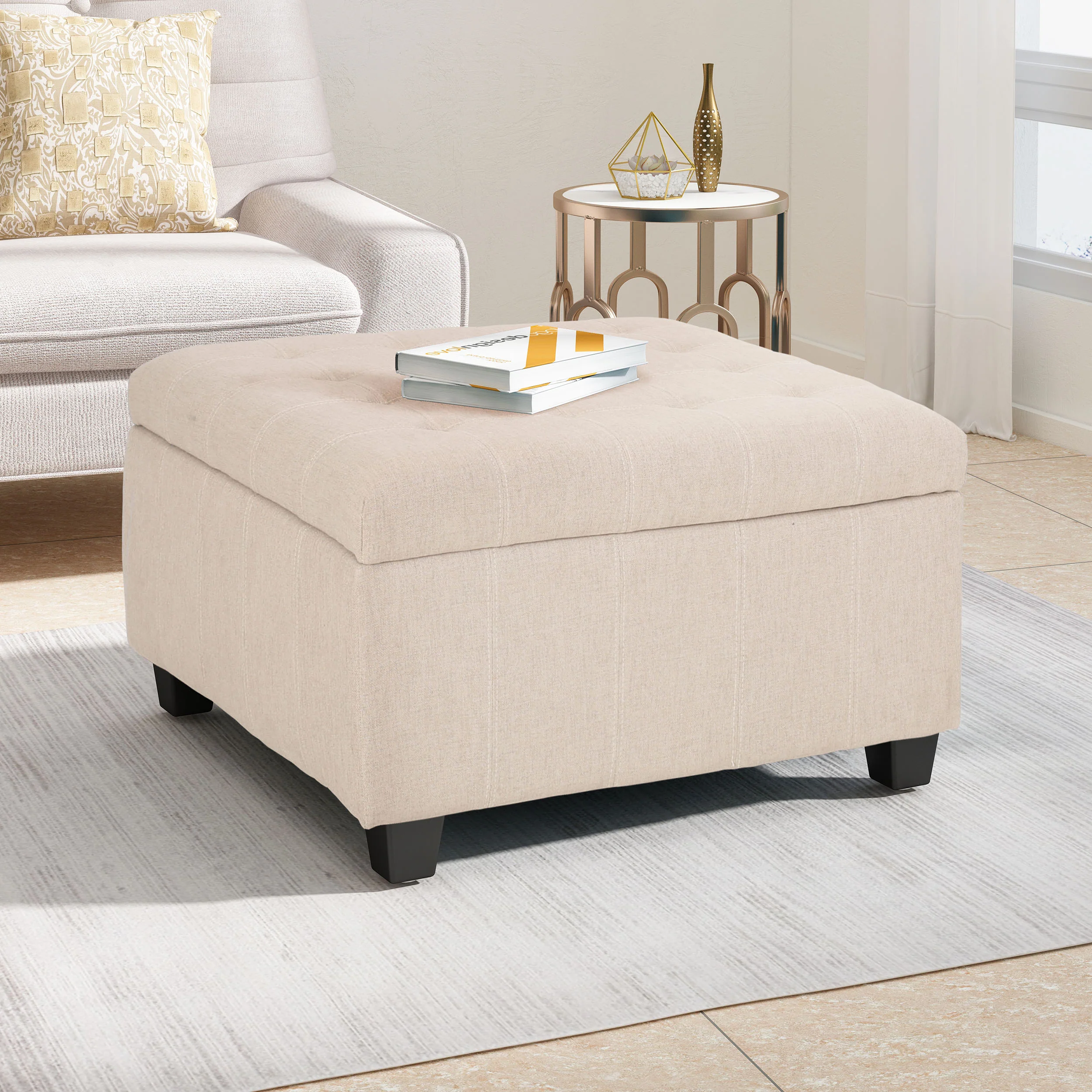 Piogor Contemporary Tufted Fabric Storage Ottoman - furnishings