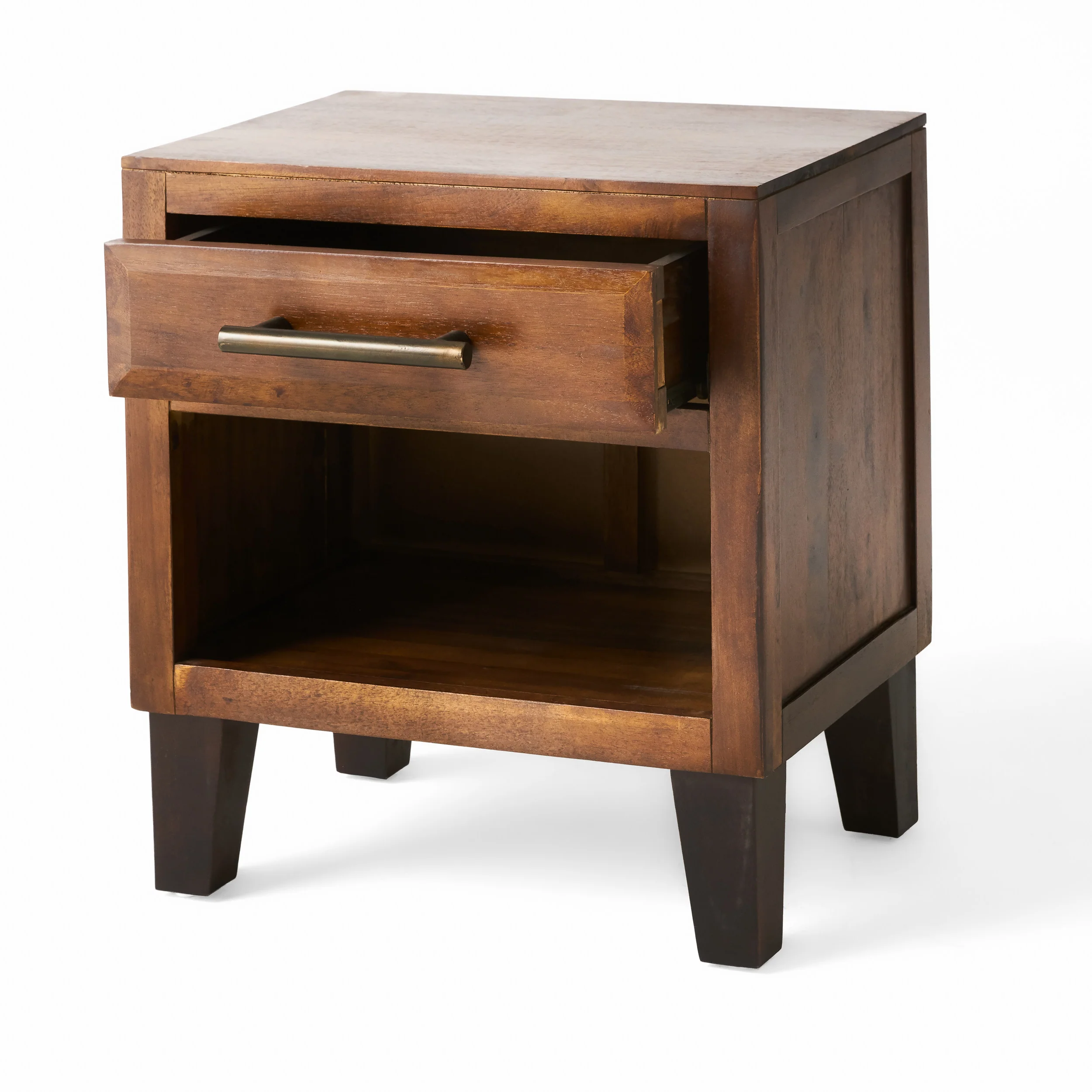 Glendora Brown Mahogany Solid Wood Single Drawer End Table Nightstand - furnishings