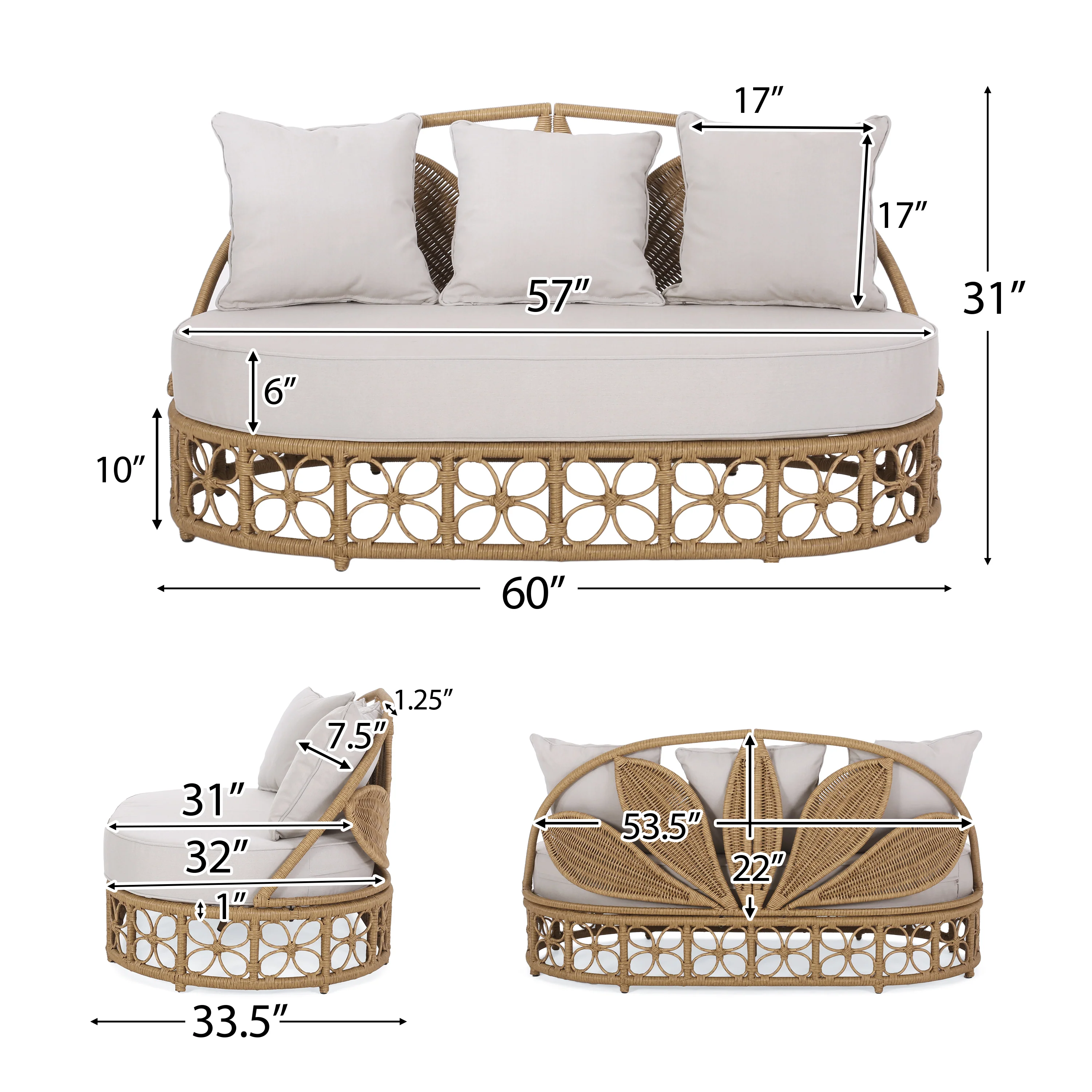 Homan Outdoor Wicker Daybed with Pillows, Light Brown and Beige - furnishings