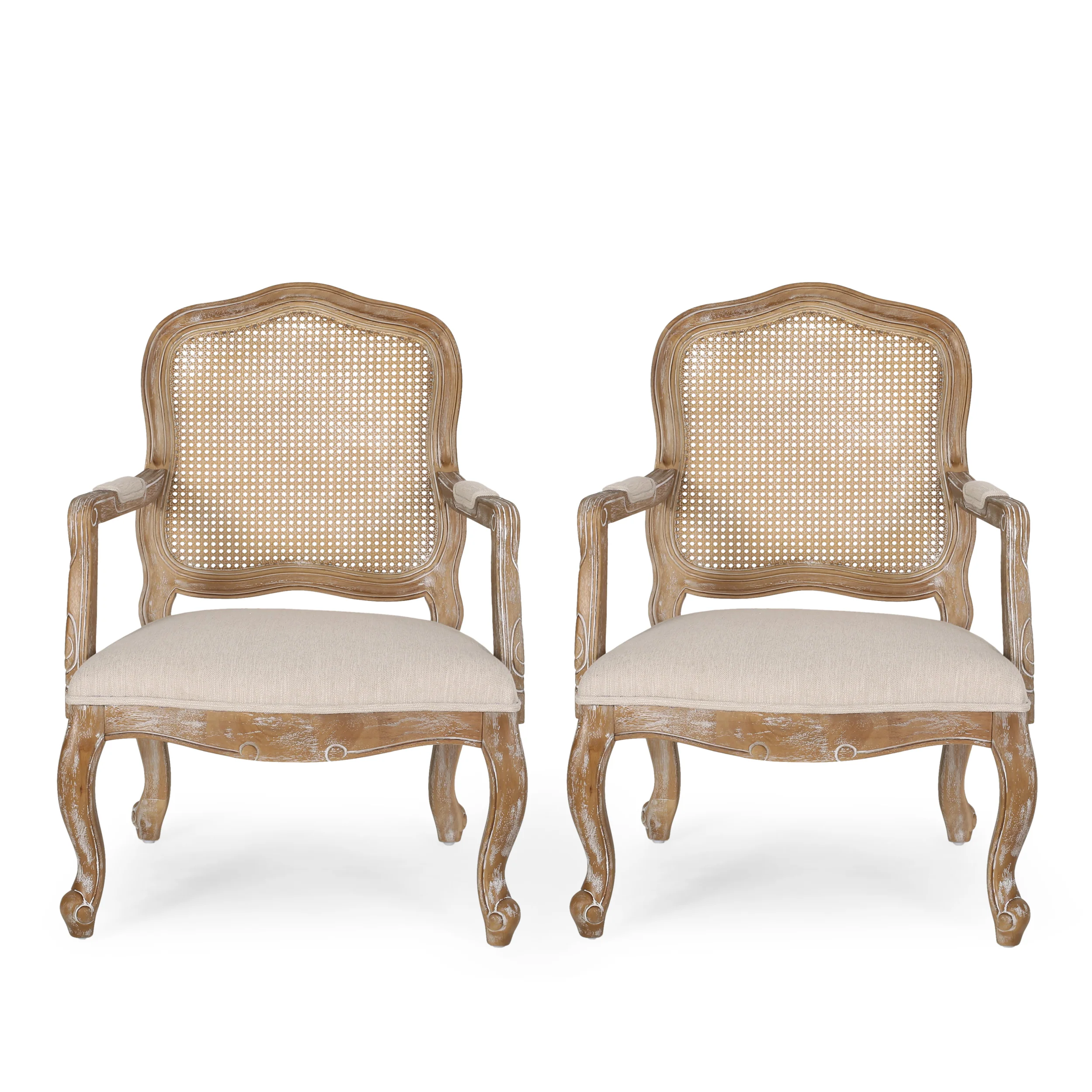 Biorn French Country Wood and Cane Upholstered Dining Armchair - furnishings