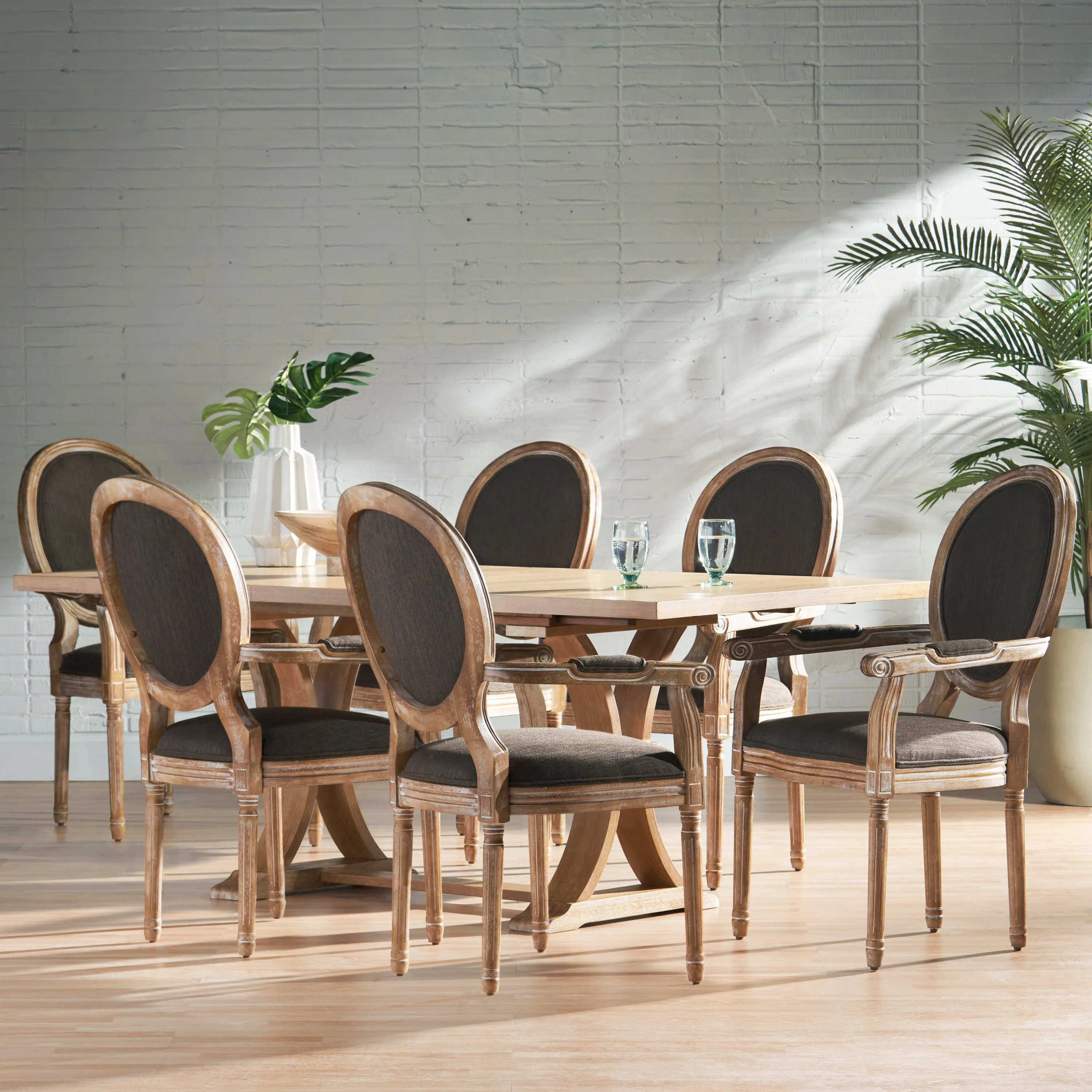 Aisenbrey French Country Wood 7-Piece Expandable Dining Set - furnishings