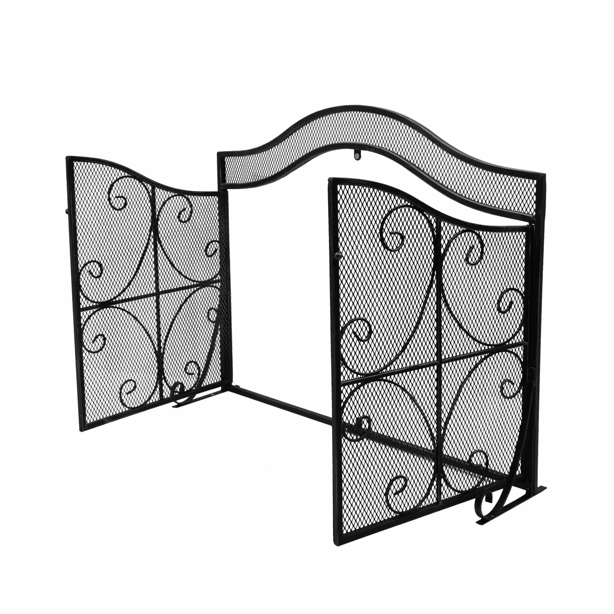 Gary Modern Three Panel Iron Firescreen with Door - furnishings