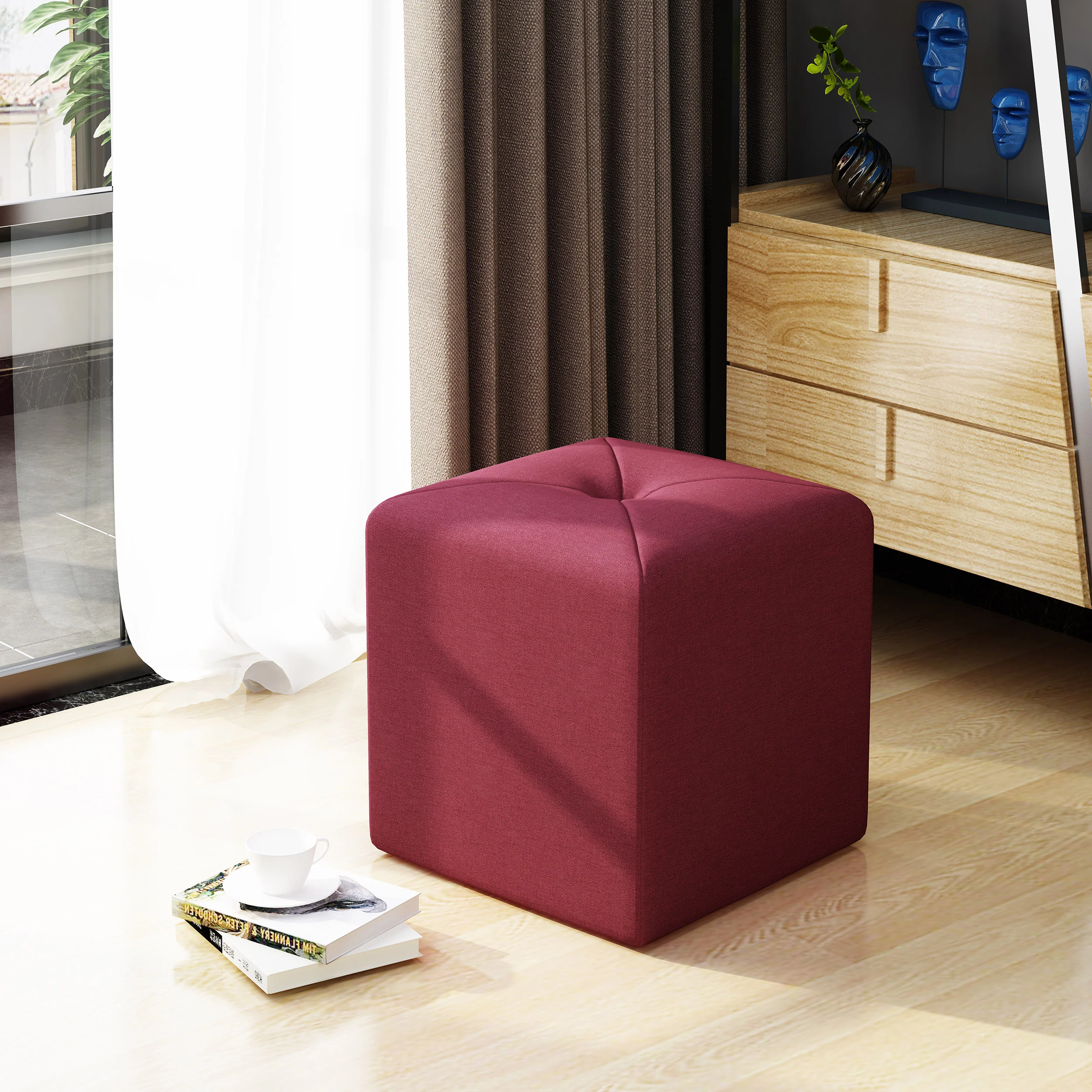 Pantini Modern Button Tufted Club Fabric Upholstered Ottoman - furnishings
