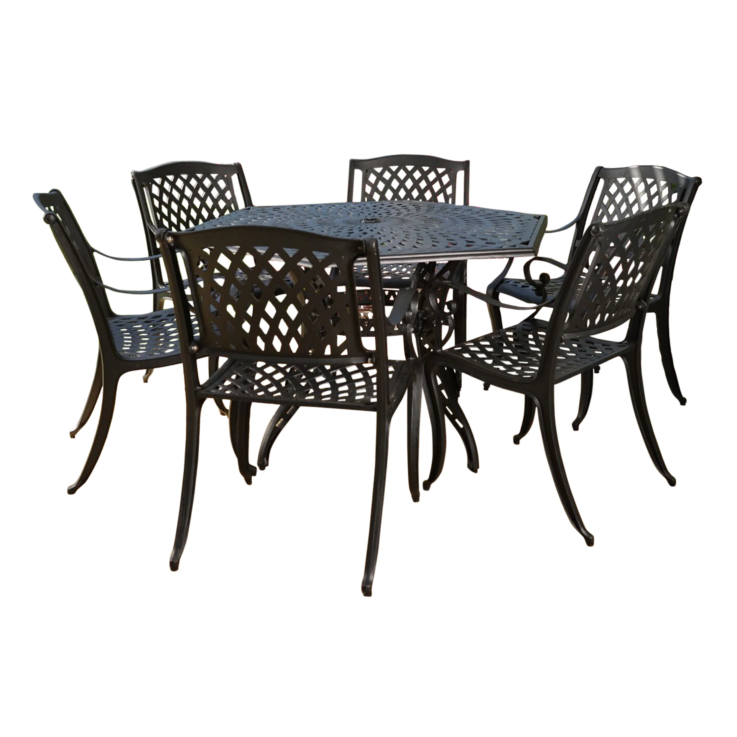 Hammond 7 Piece Bronze Cast Aluminum Outdoor Dining Set - furnishings