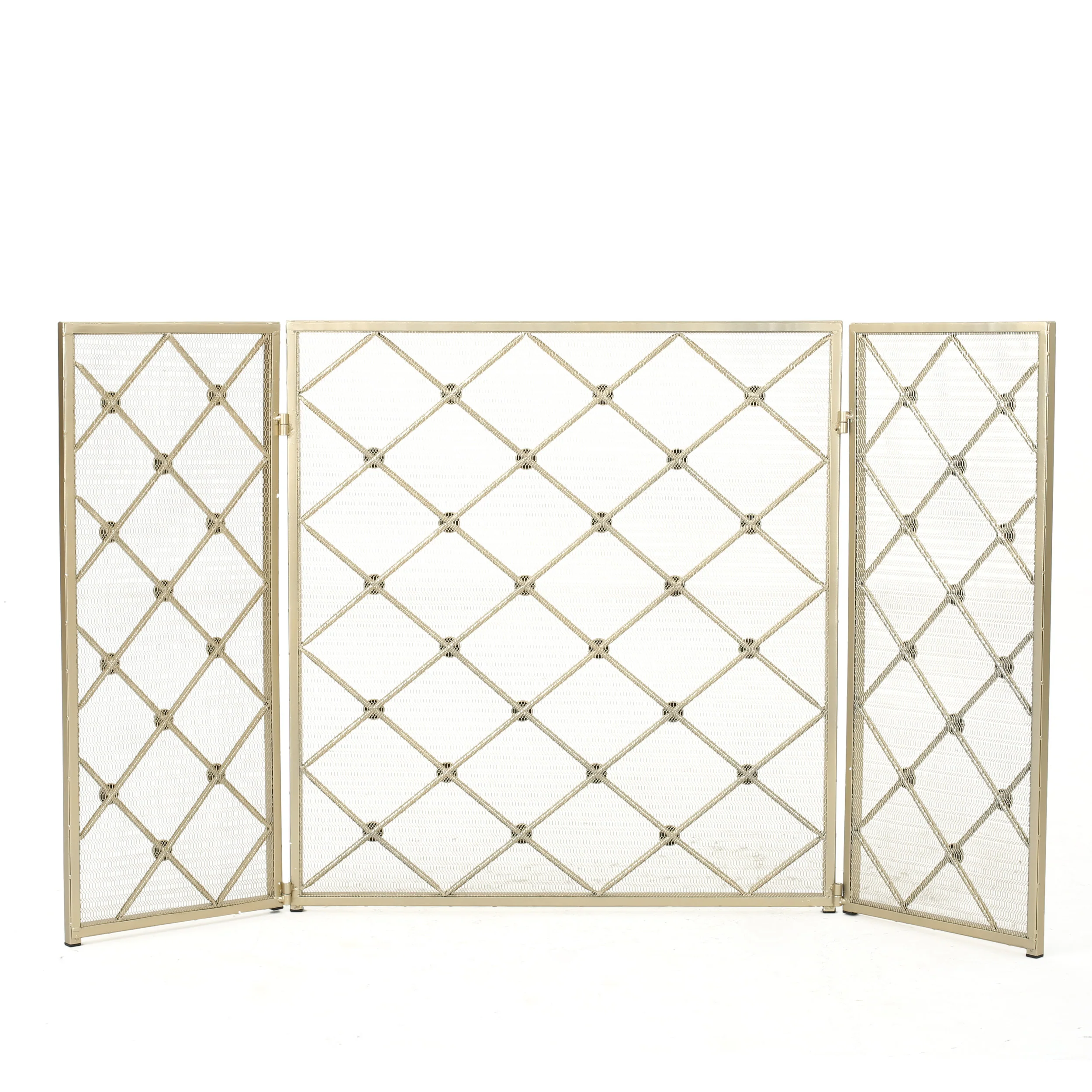 Chamberlain Modern 3-Panel Diamond Pattern Iron Fireplace Screen - furnishings