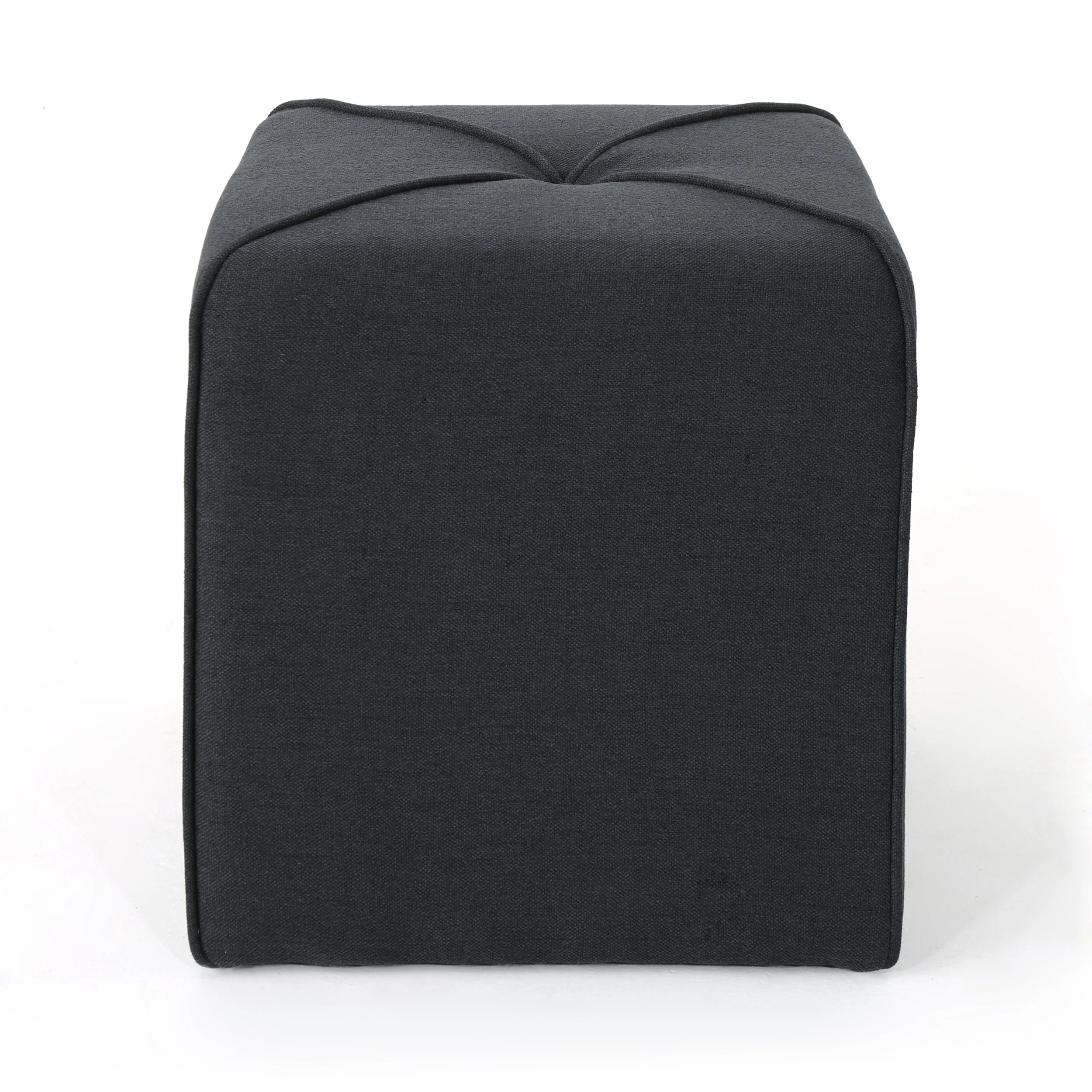 Tammy Modern Fabric Upholstered Square Ottoman with Tonal Piping - furnishings