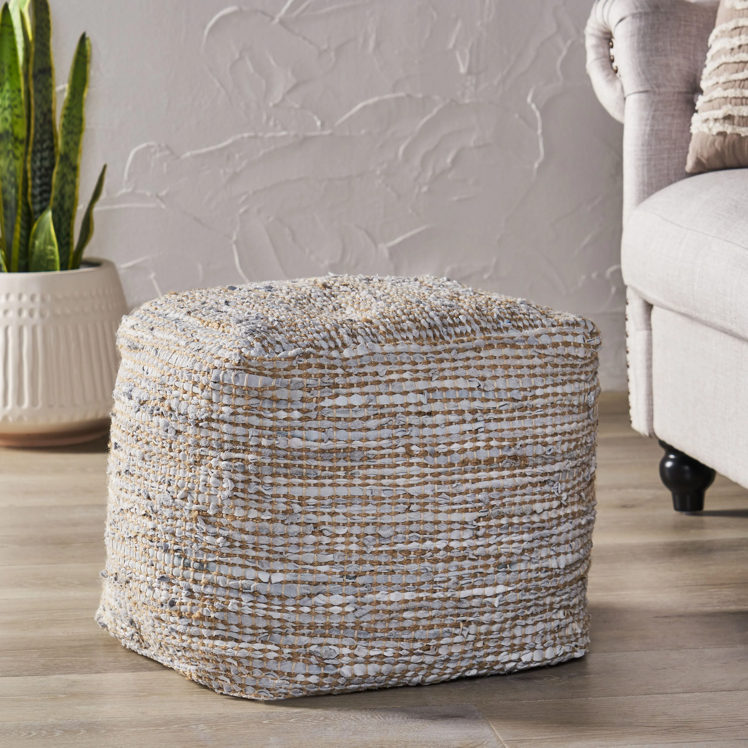 Glencoe Boho Handcrafted Fabric Cube Pouf - furnishings