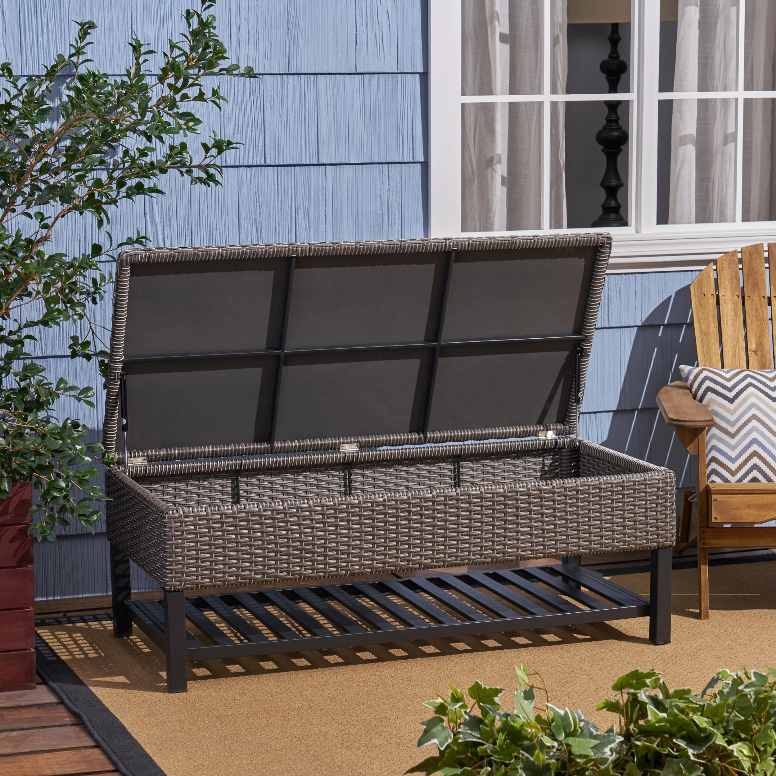 Martina Storage Bench with Rack, Wicker with Iron Frame - furnishings