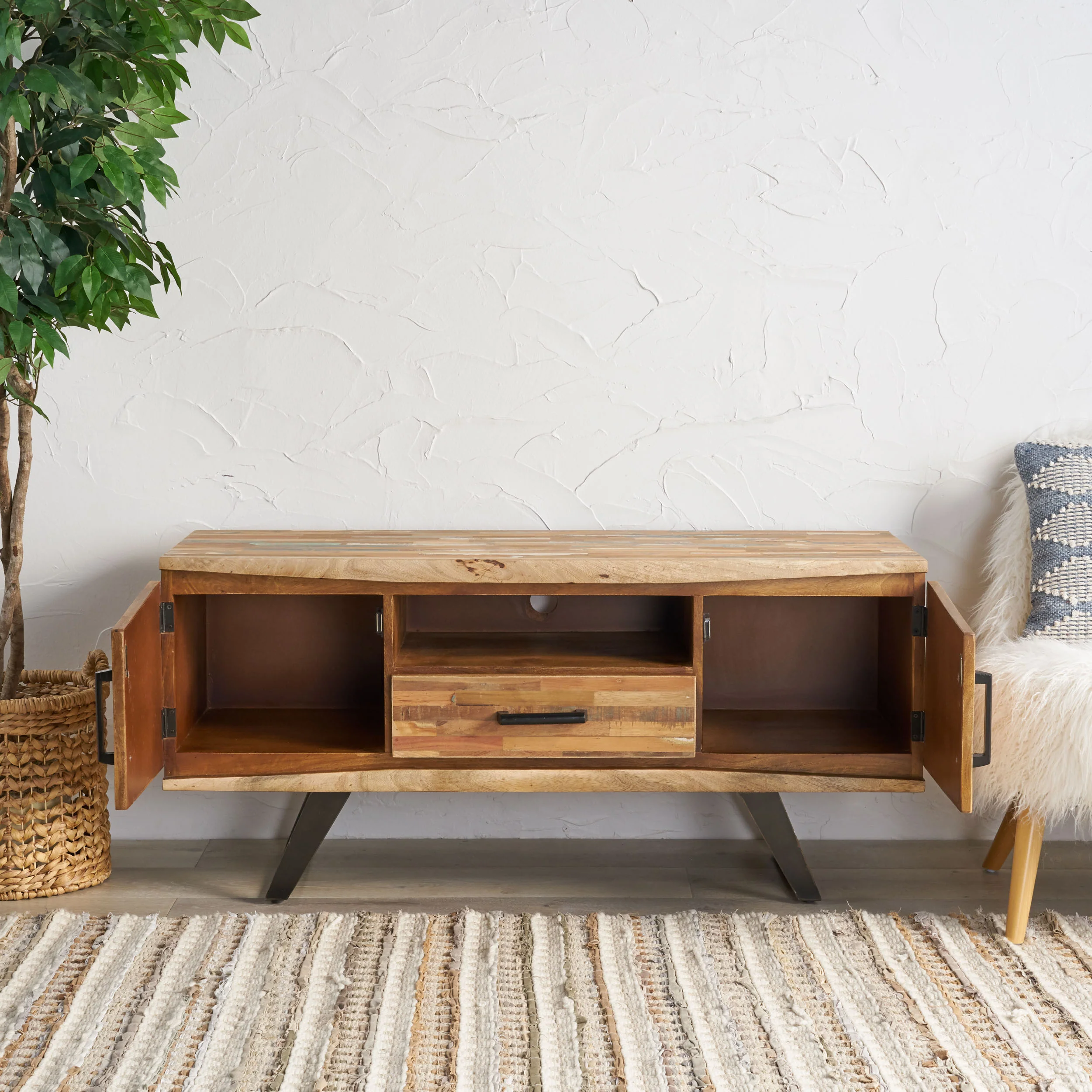 Alithea Handcrafted Boho Reclaimed Wood TV Stand - furnishings
