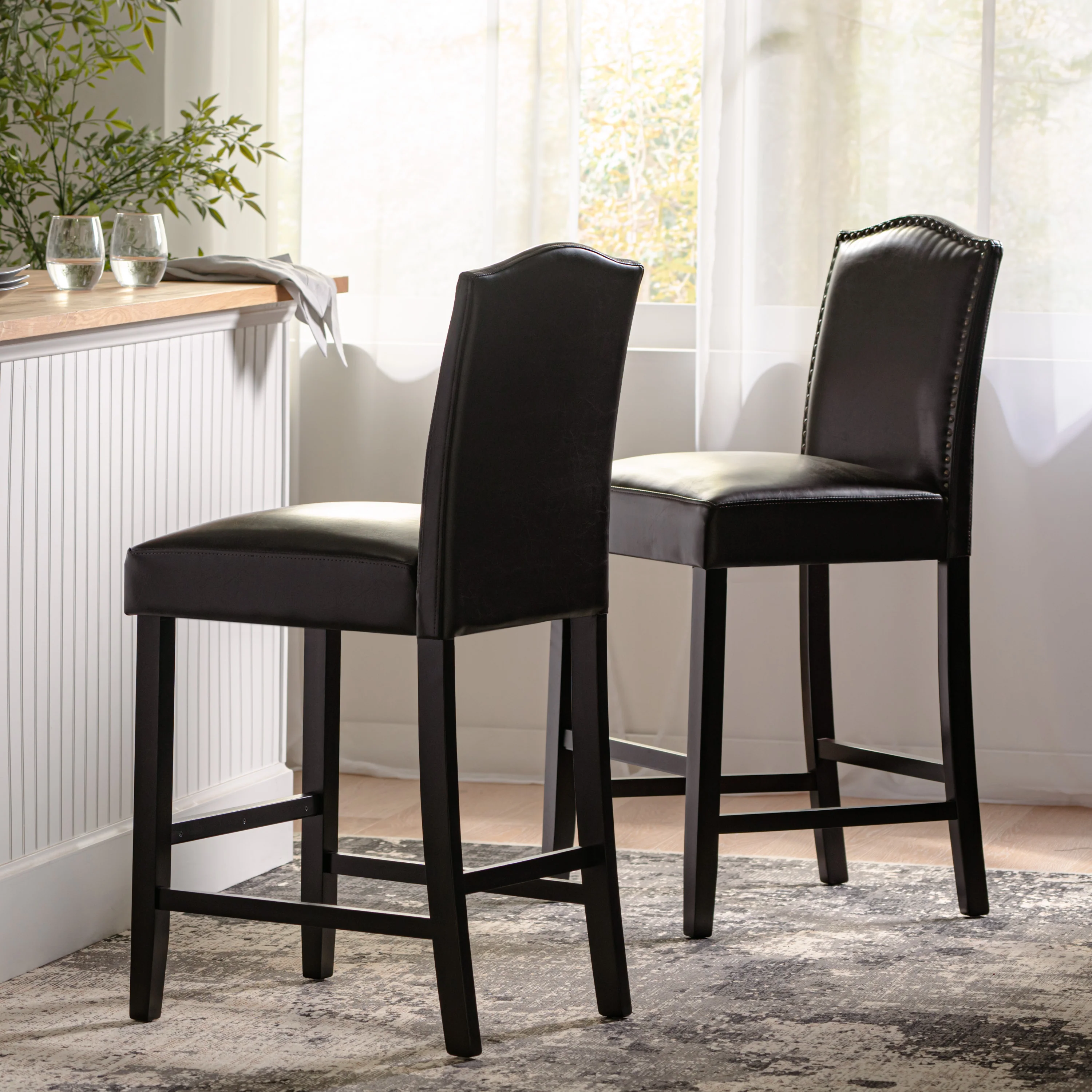 Kainu Brown Leather Counter Stools, Set of 2 - furnishings