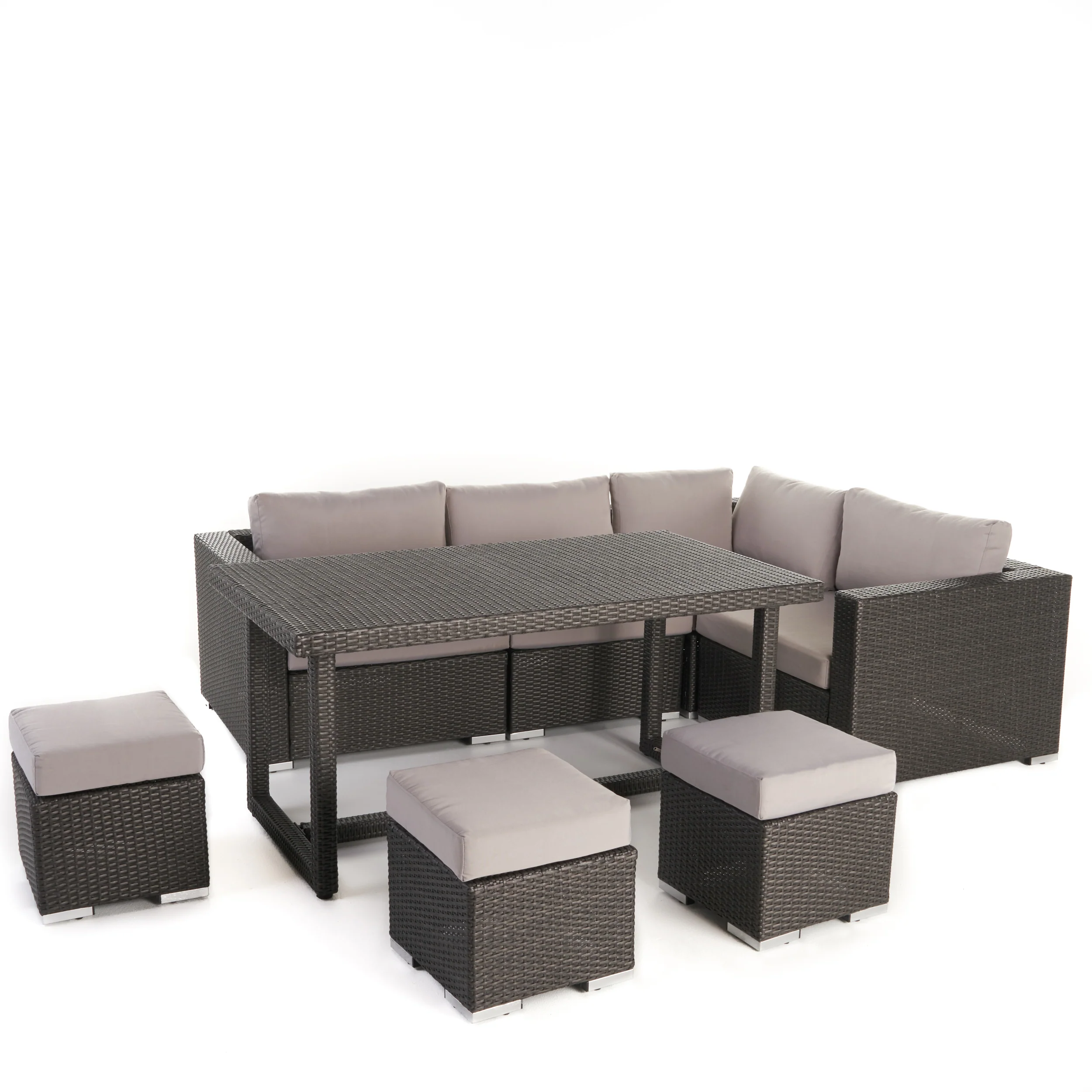 Santa Rosa Outdoor 7 Seat Dining Sofa and Ottoman Set with Aluminum Frame - furnishings