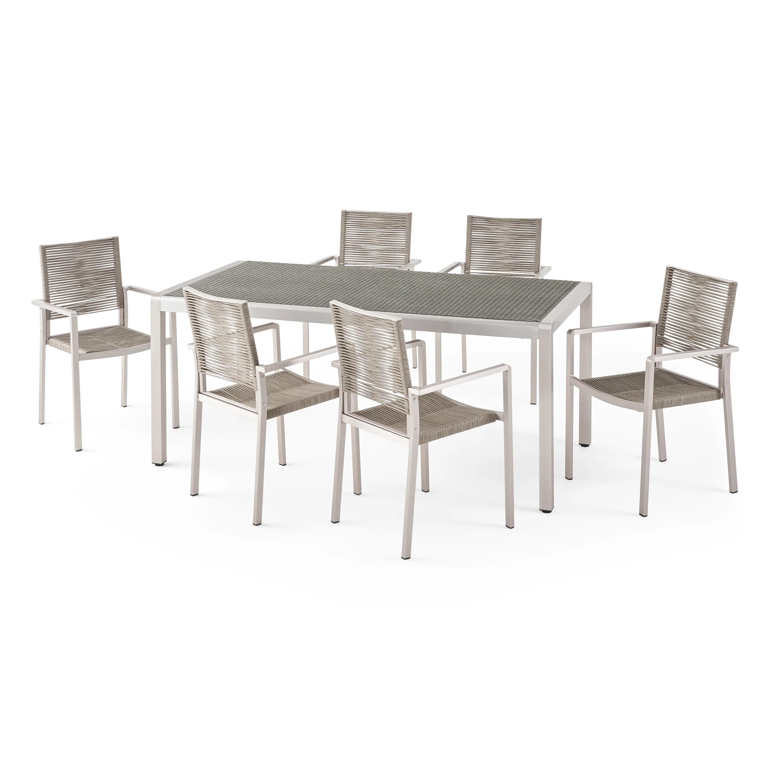 Makyla Outdoor Modern 6 Seater Aluminum Dining Set with Wicker Table Top - furnishings