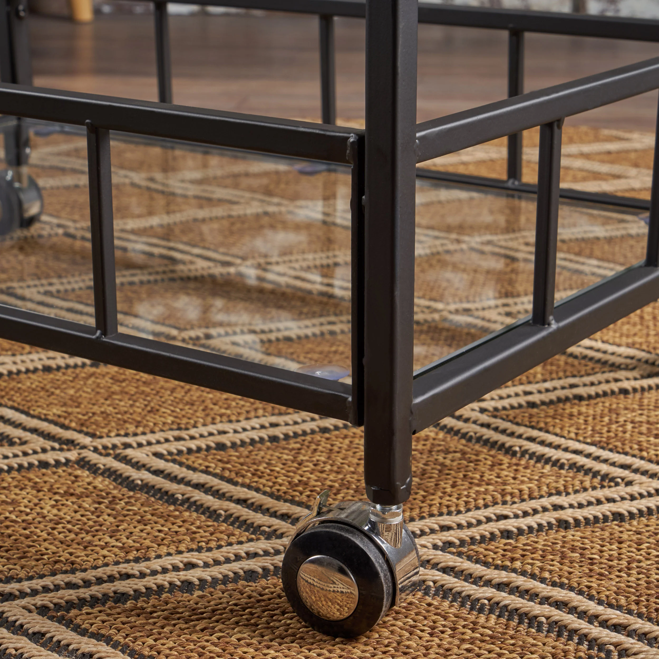 Talon Indoor Industrial Modern Black Iron Bar Cart with Tempered Glass Top - furnishings