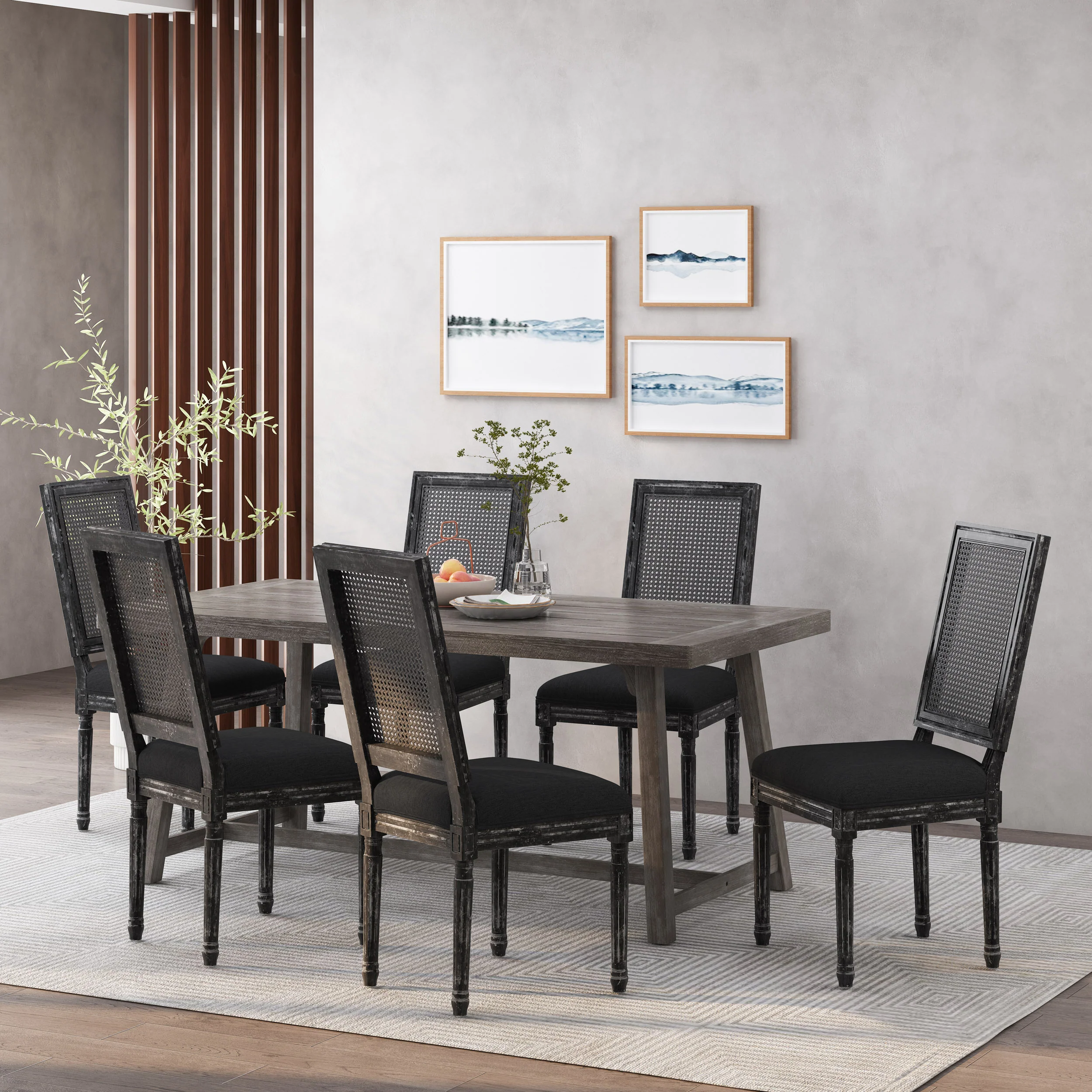 Brownell French Country Wood and Cane Upholstered Dining Chair (Set of 6) - furnishings