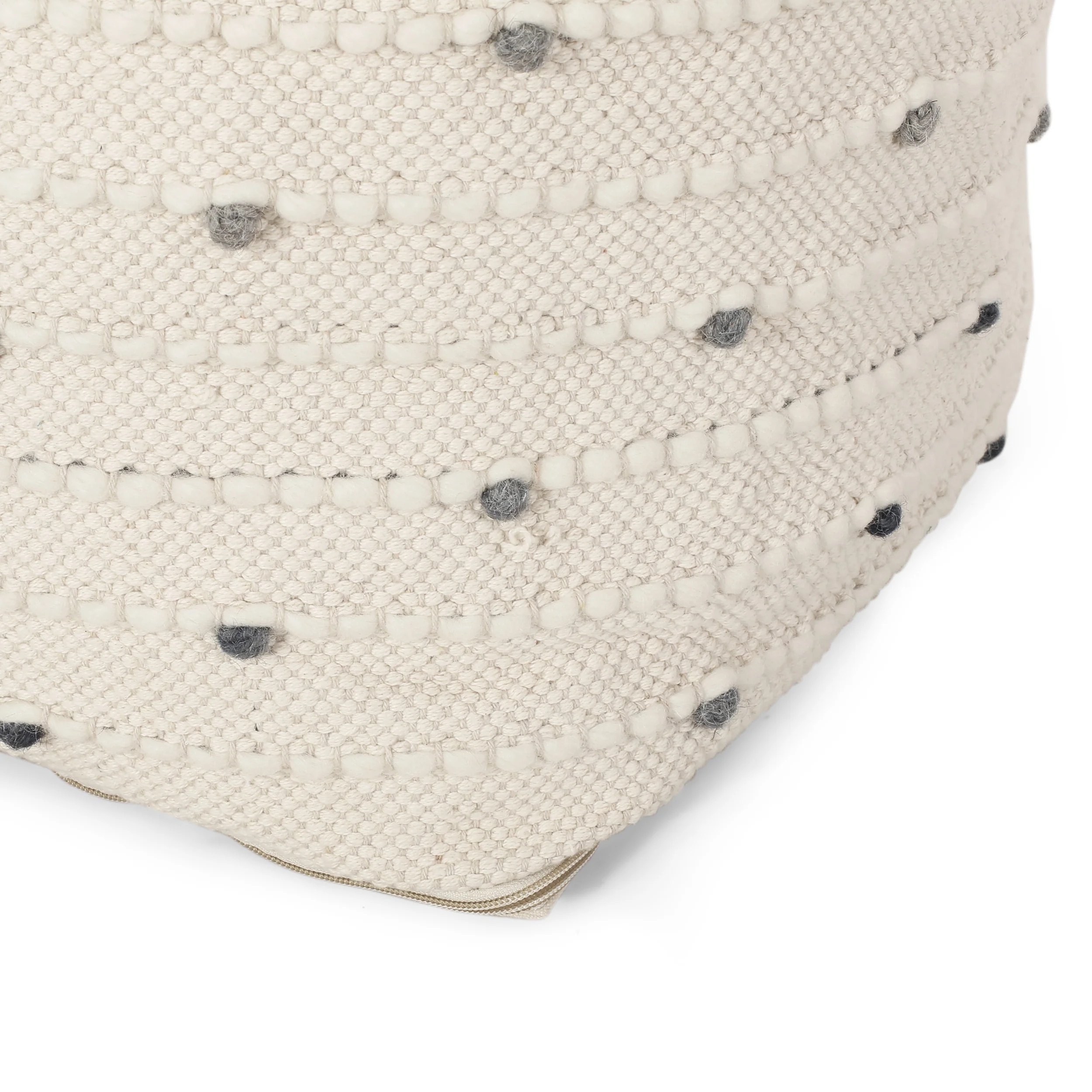 Swint Pates Boho Handcrafted Fabric Cube Pouf, Ivory and Blue - furnishings