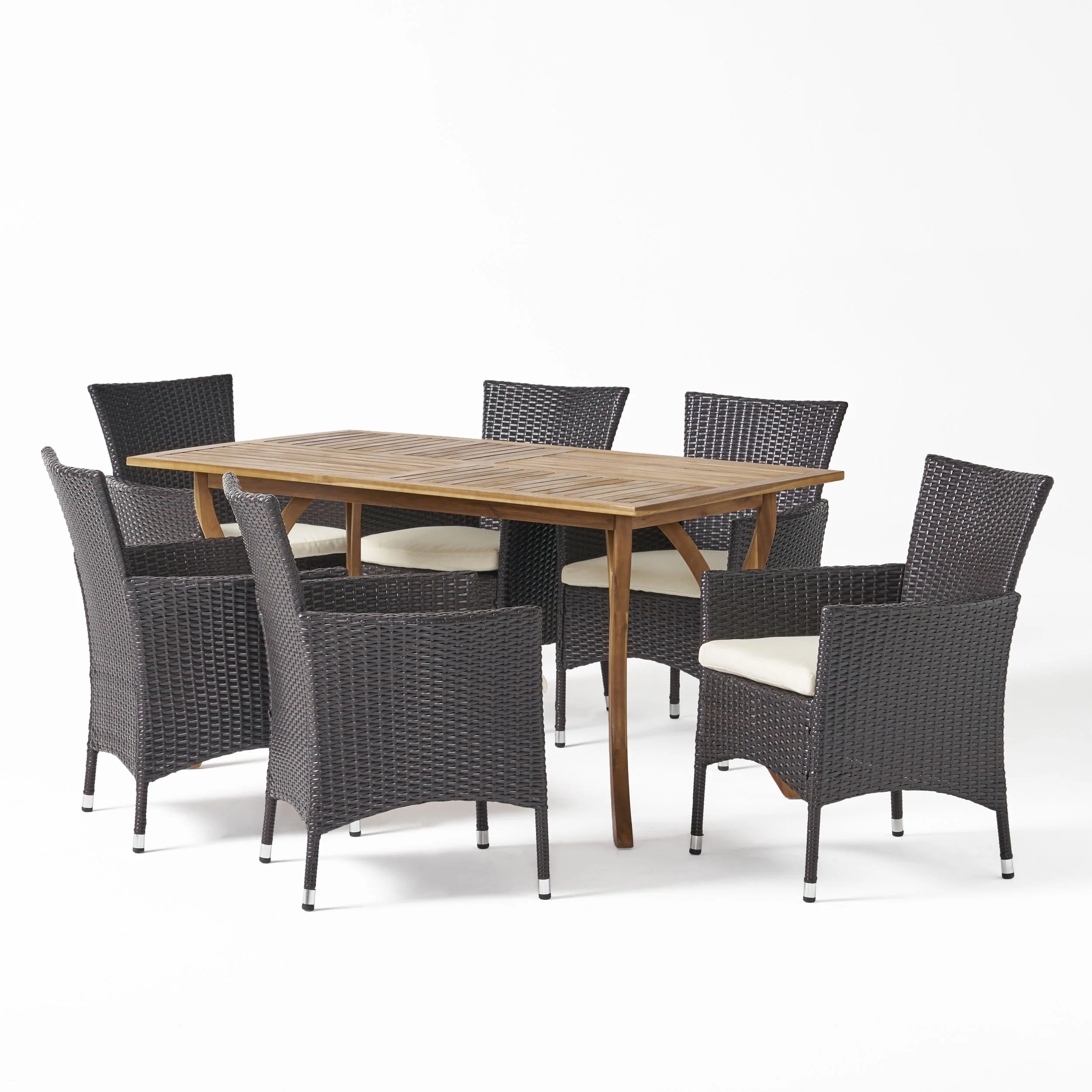 Karly Outdoor 6 Seater Wood & Wicker Dining Set with Cushions - furnishings