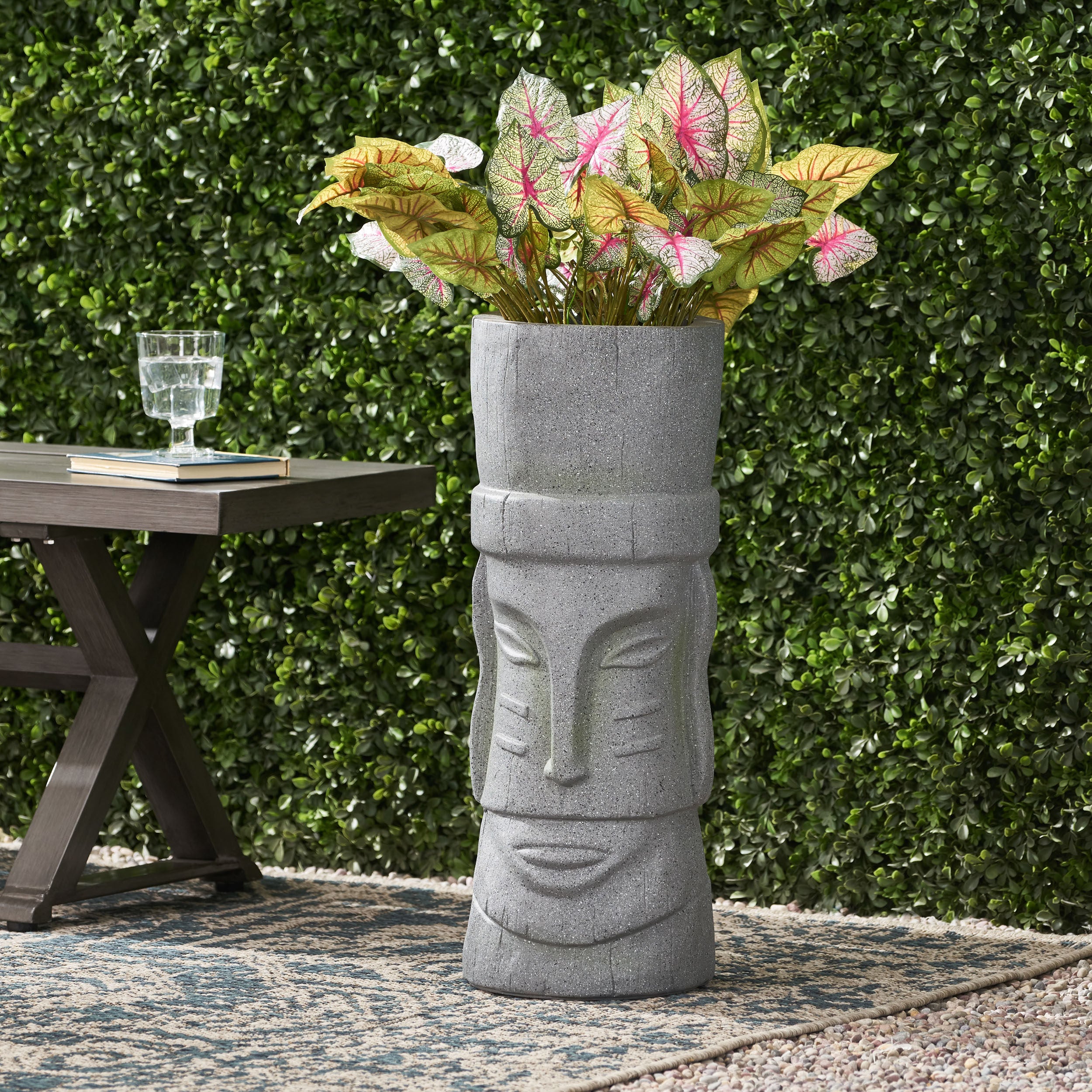 Gomer Outdoor Easter Island Statue Decorative Planter, Stone Gray - furnishings