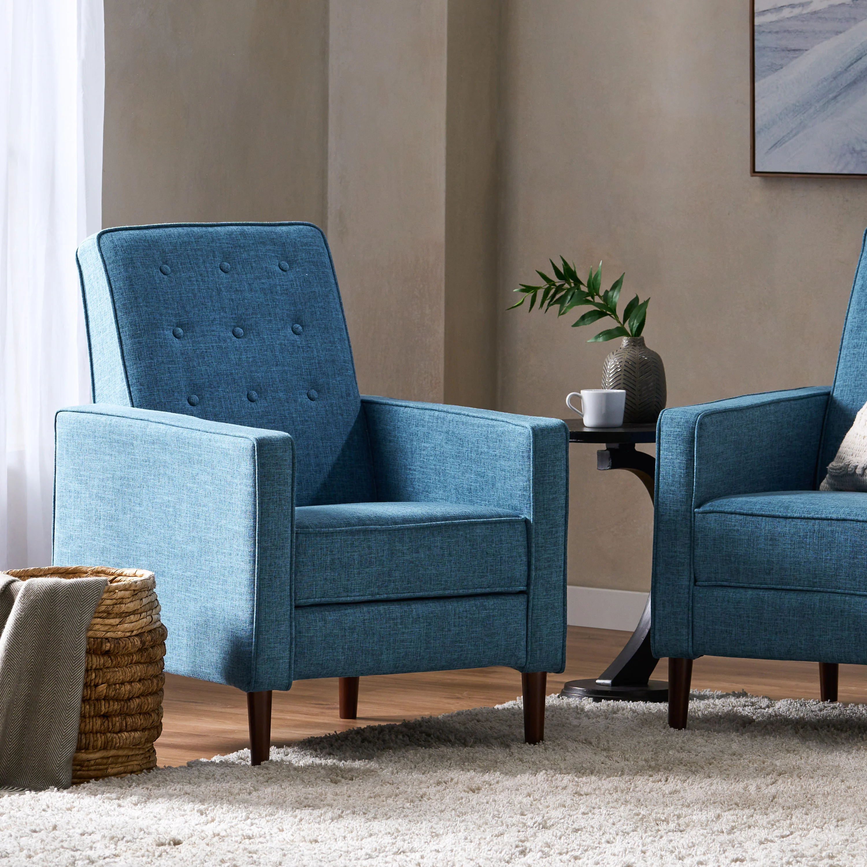 Macedonia Mid Century Modern Tufted Back Fabric Recliner - furnishings