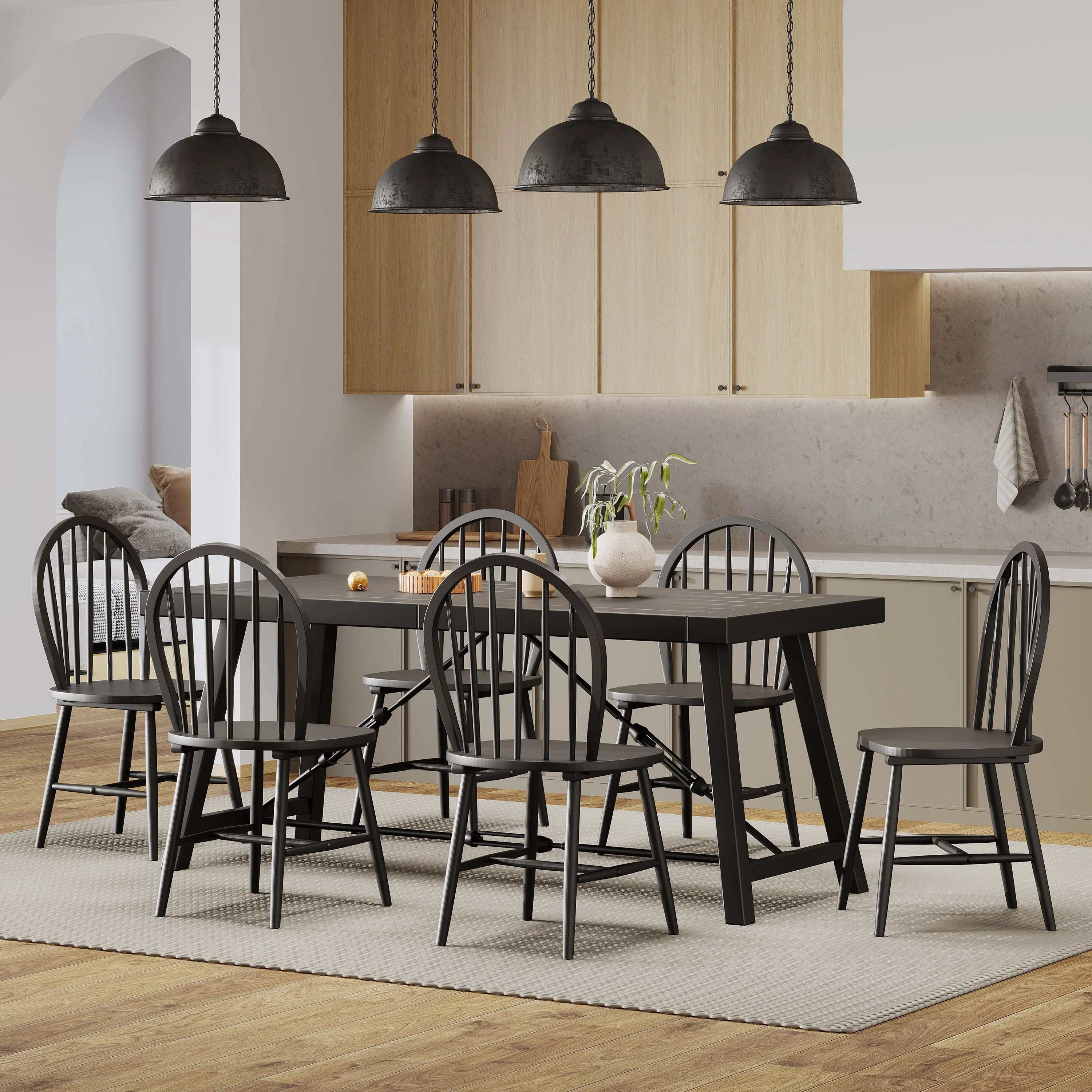 Southview Contemporary Iron and Wood 7 Piece Dining Table, Black - furnishings