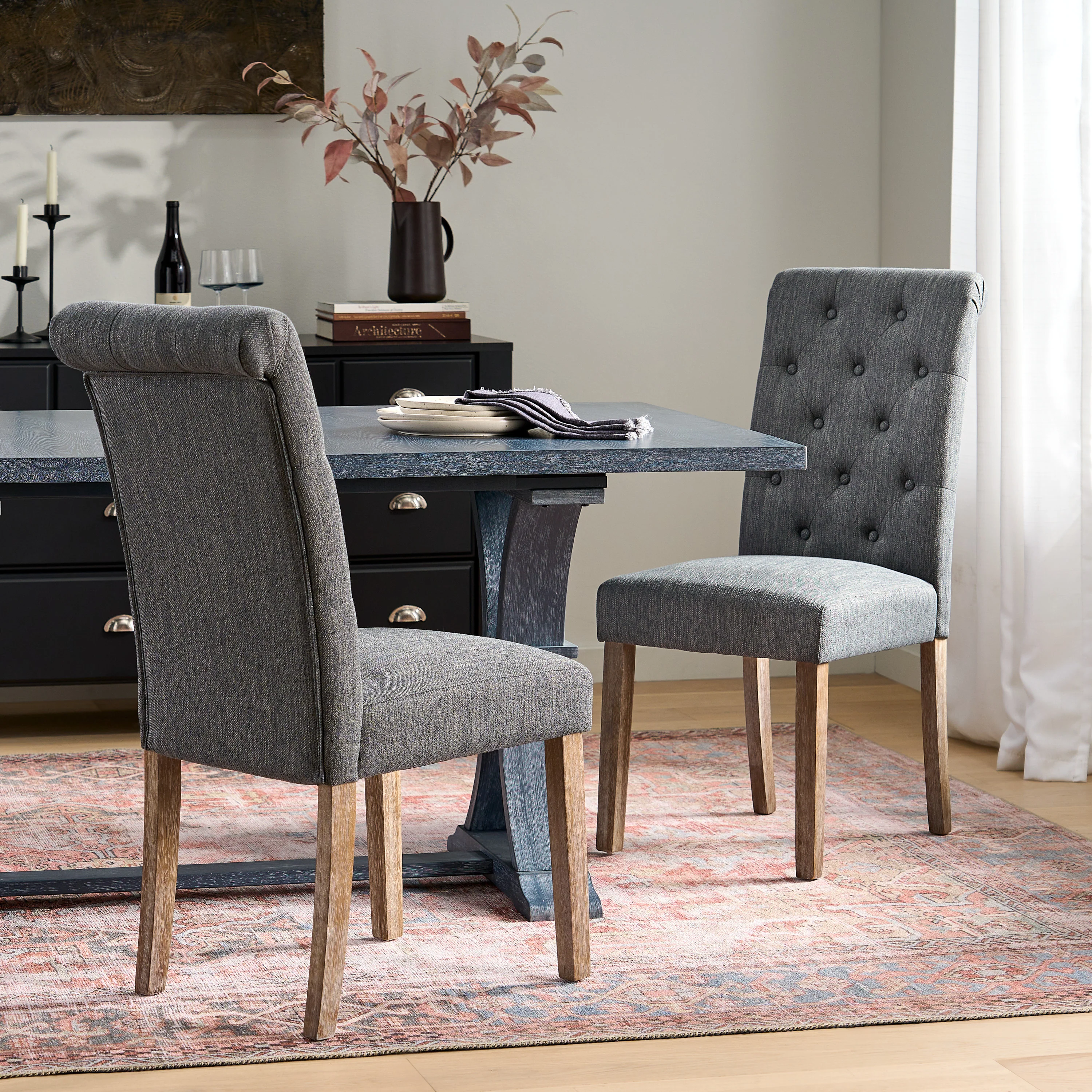 Larkspur Contemporary Fabric Tufted Dining Chairs, Set of 2 - furnishings