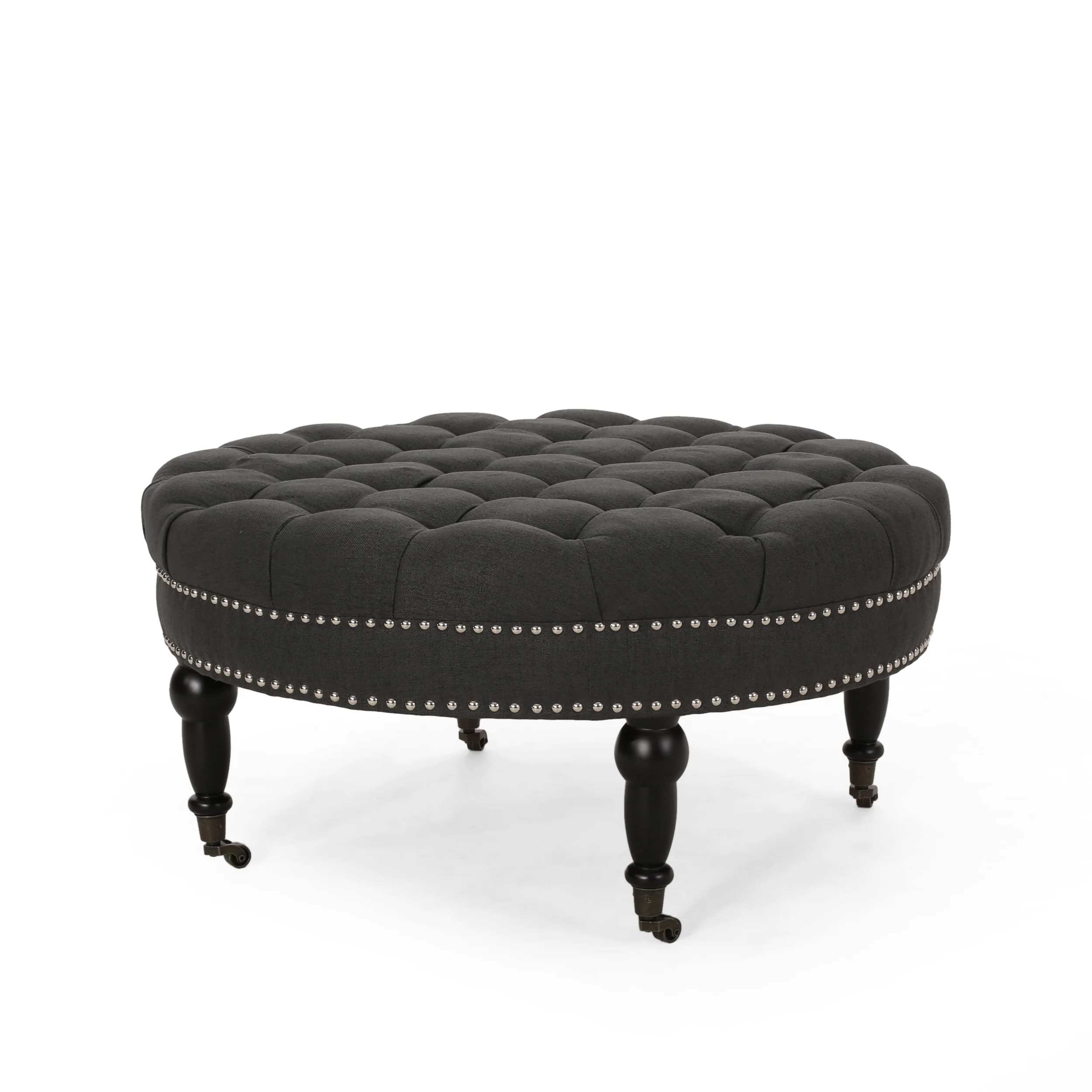 Caddo Cimarron Contemporary Round Ottoman with Rolling Casters - furnishings