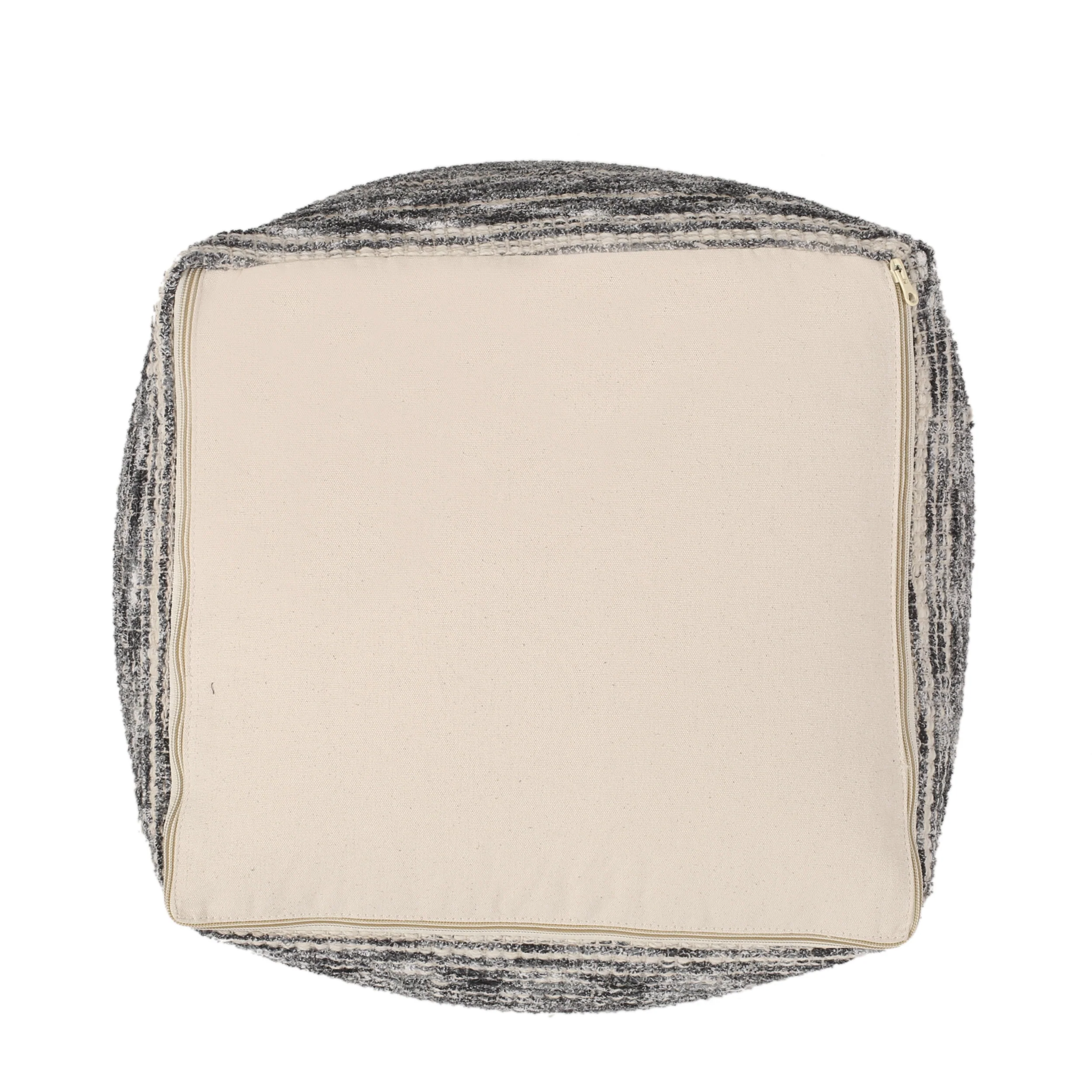 Ricketson Lazenby Boho Handcrafted Fabric Cube Pouf, Ivory, Gray, and Black - furnishings