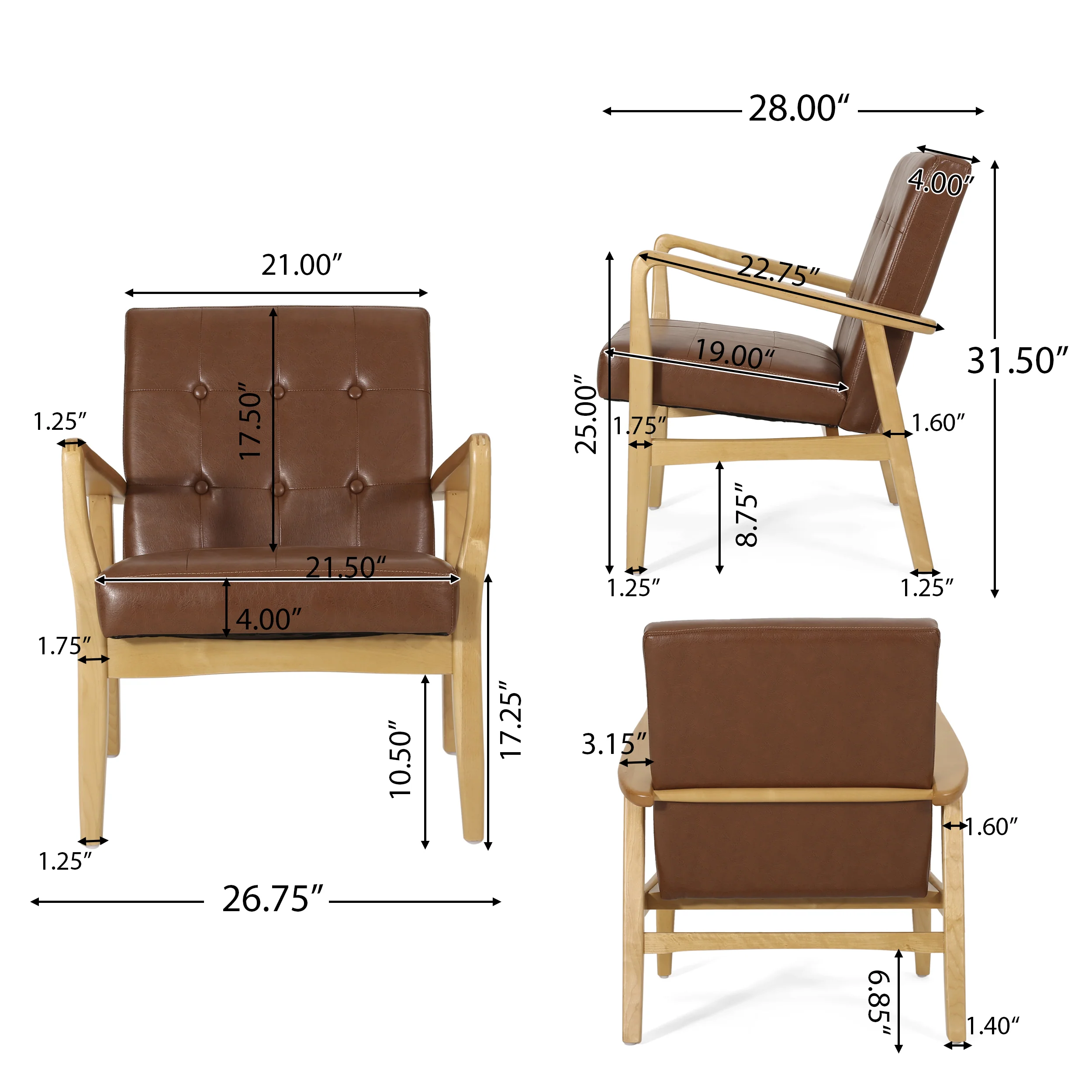 Callisto Mid Century Modern Upholstered Club Chair with Wood Frame - furnishings