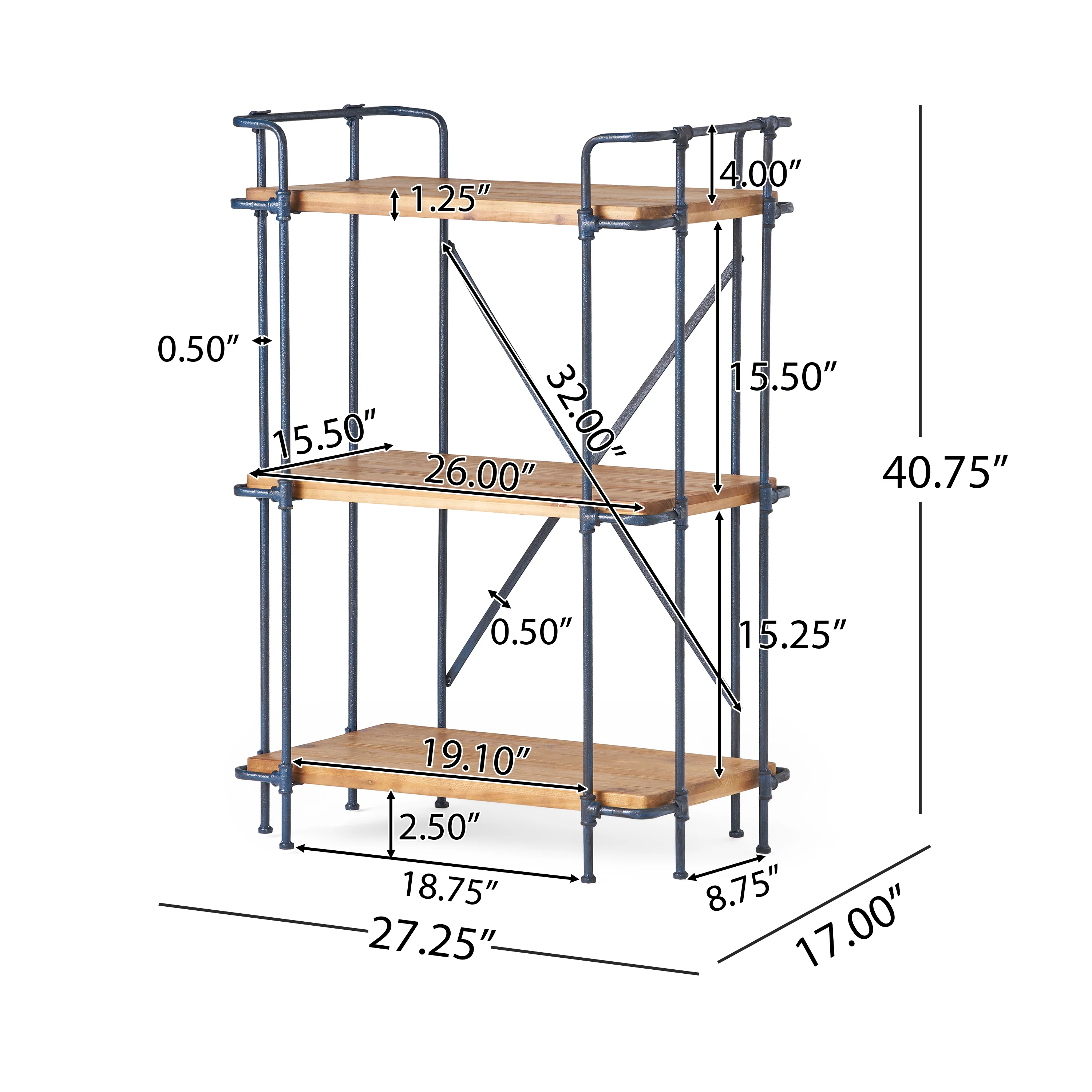 Mercia Industrial Pipe Design 3-Shelf Etagere Bookcase - furnishings
