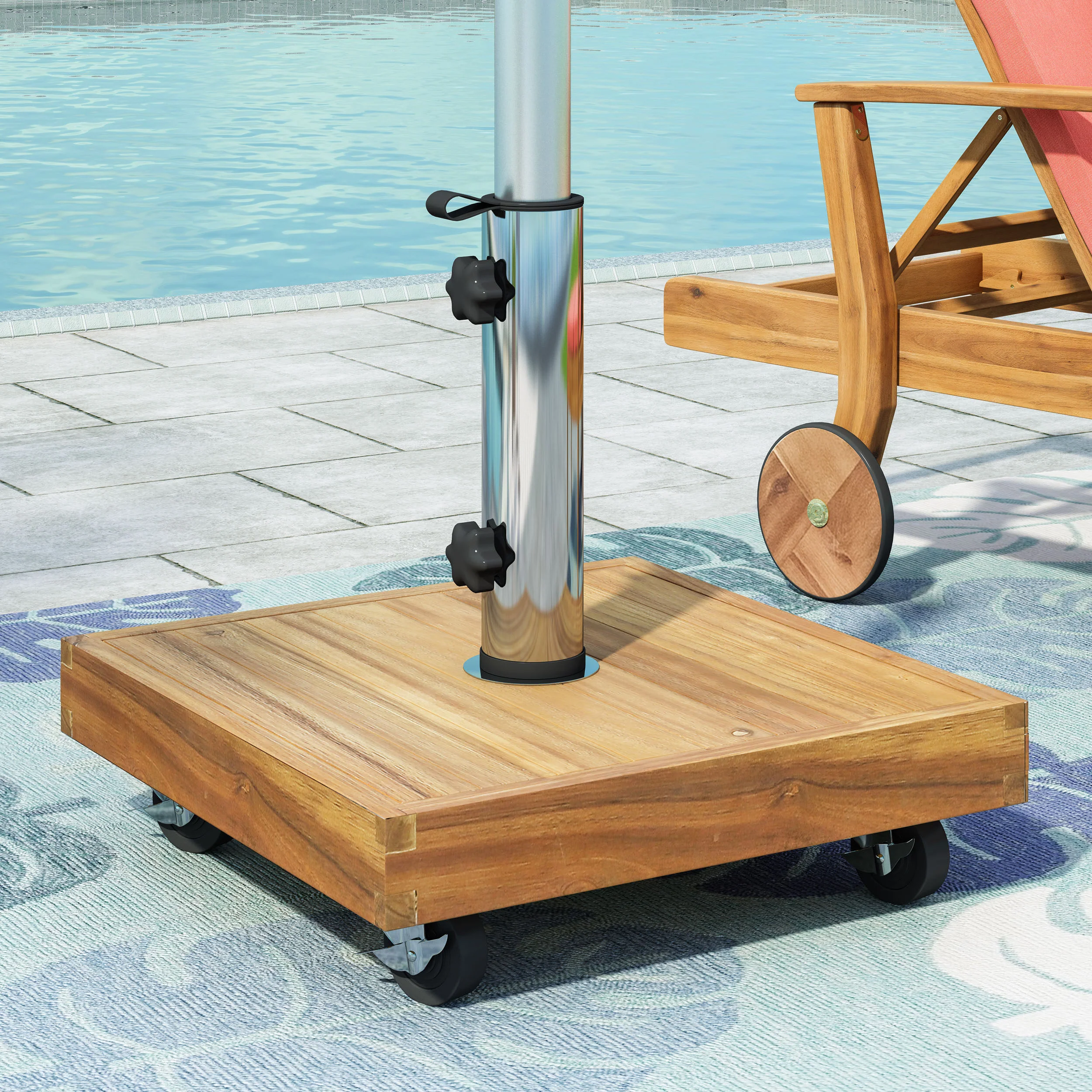 Bucy Outdoor 44lb Acacia Wood Square Umbrella Base with Stainless Steel Tube, Teak - furnishings