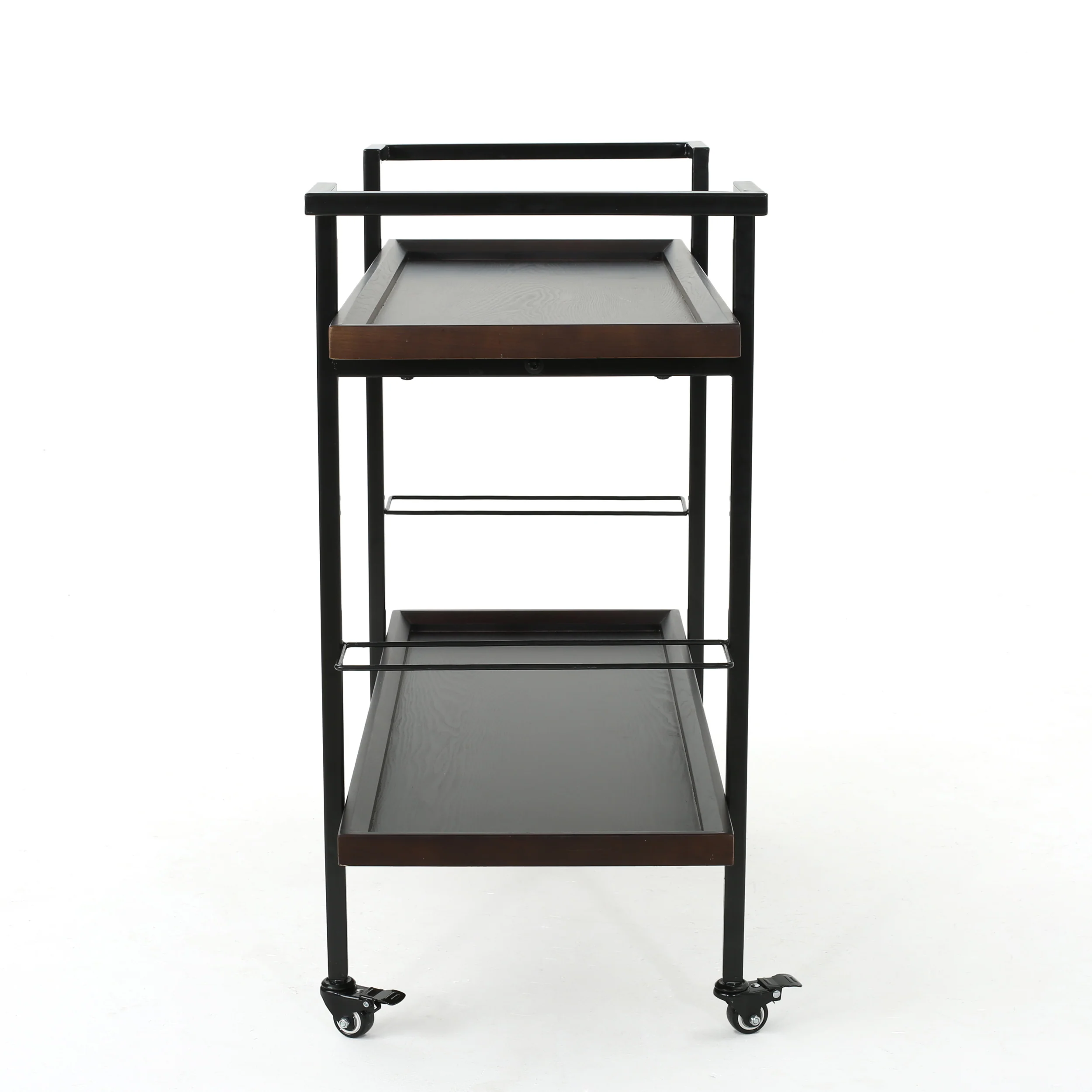 Gerard Modern Industrial Two Shelf Wood Finished Bar Cart with Rolling Casters - furnishings