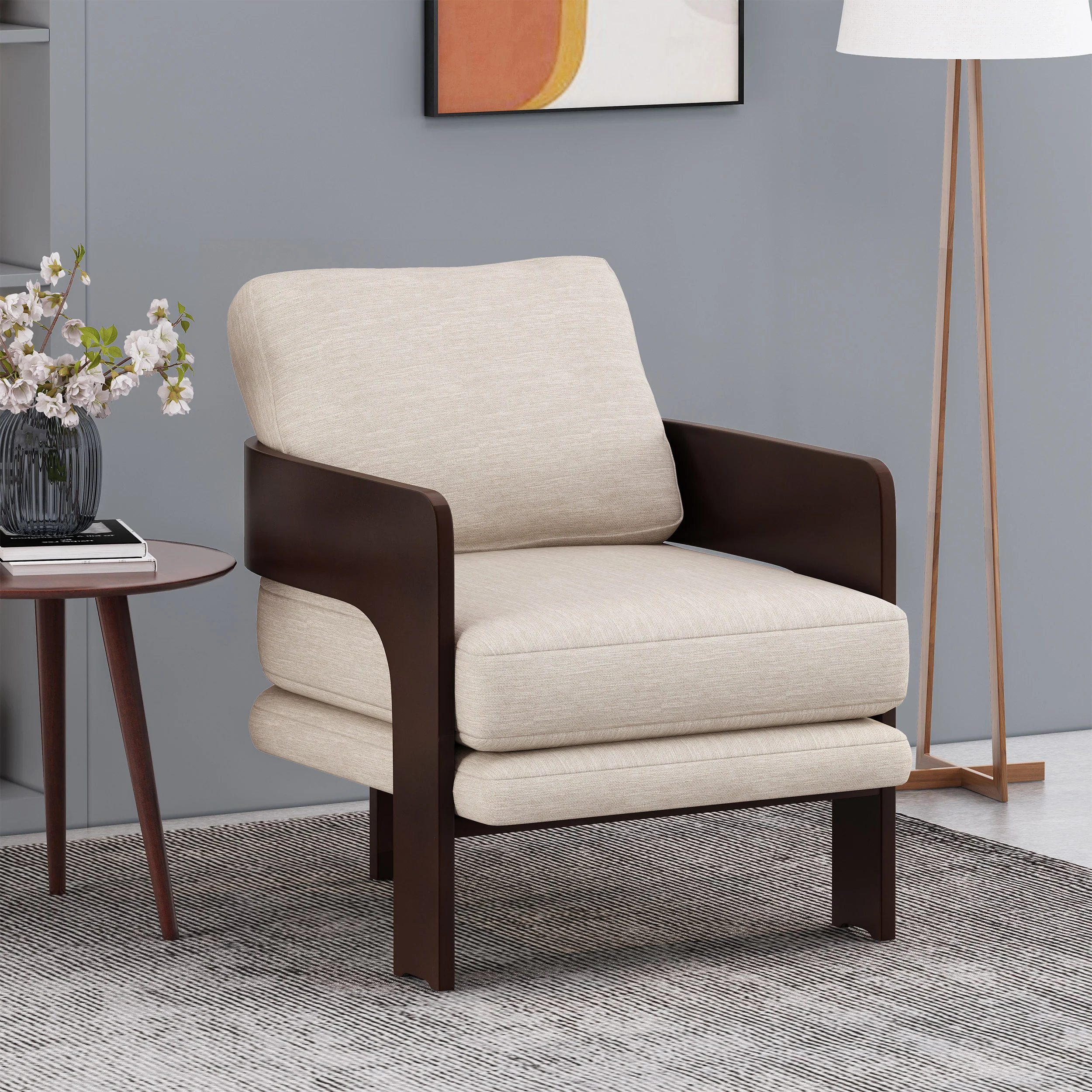 Grover Mid-Century Modern Fabric Bentwood Accent Chair - furnishings