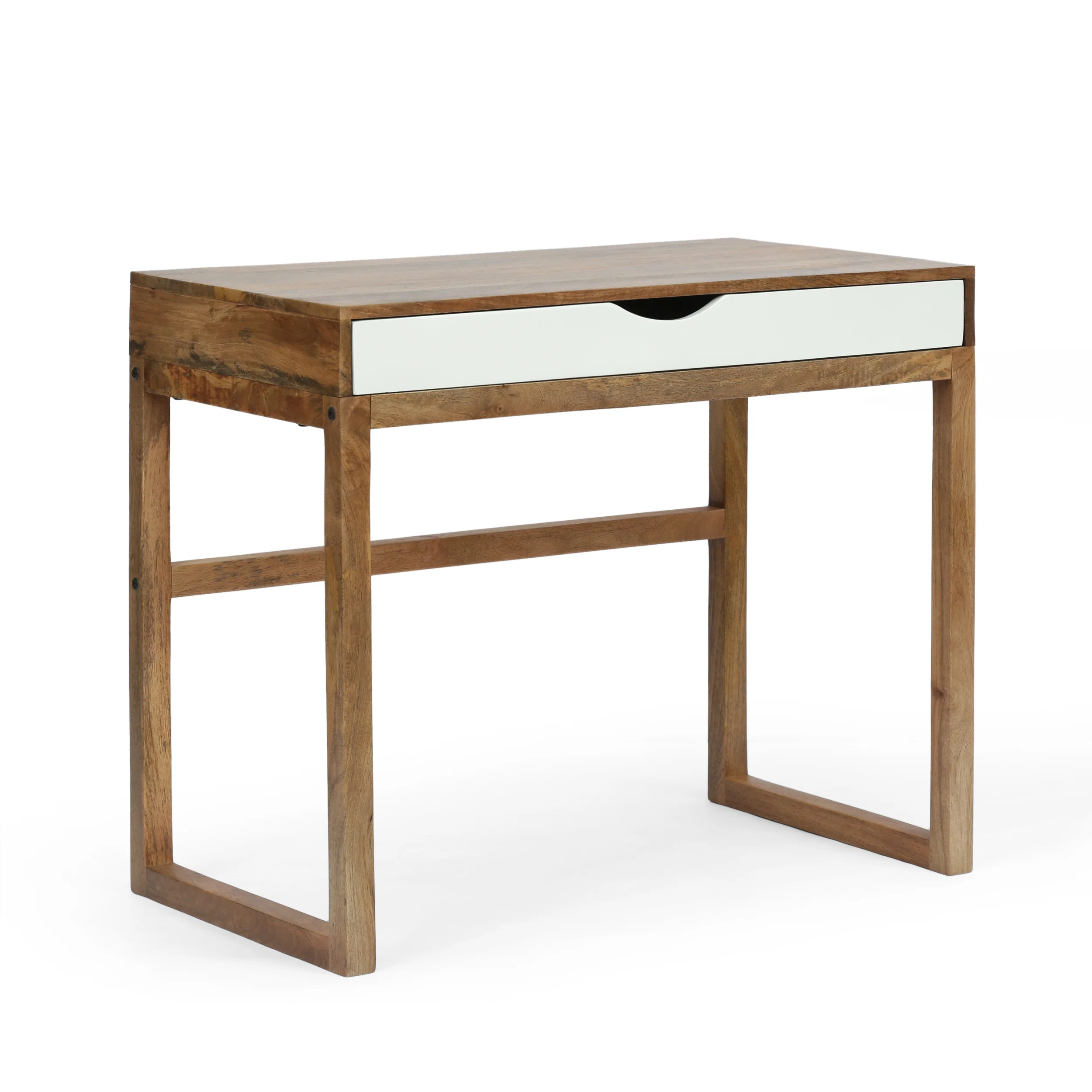 Warrenton Ricketson Contemporary Handcrafted Mango Wood Desk with Storage, Natural and White - furnishings