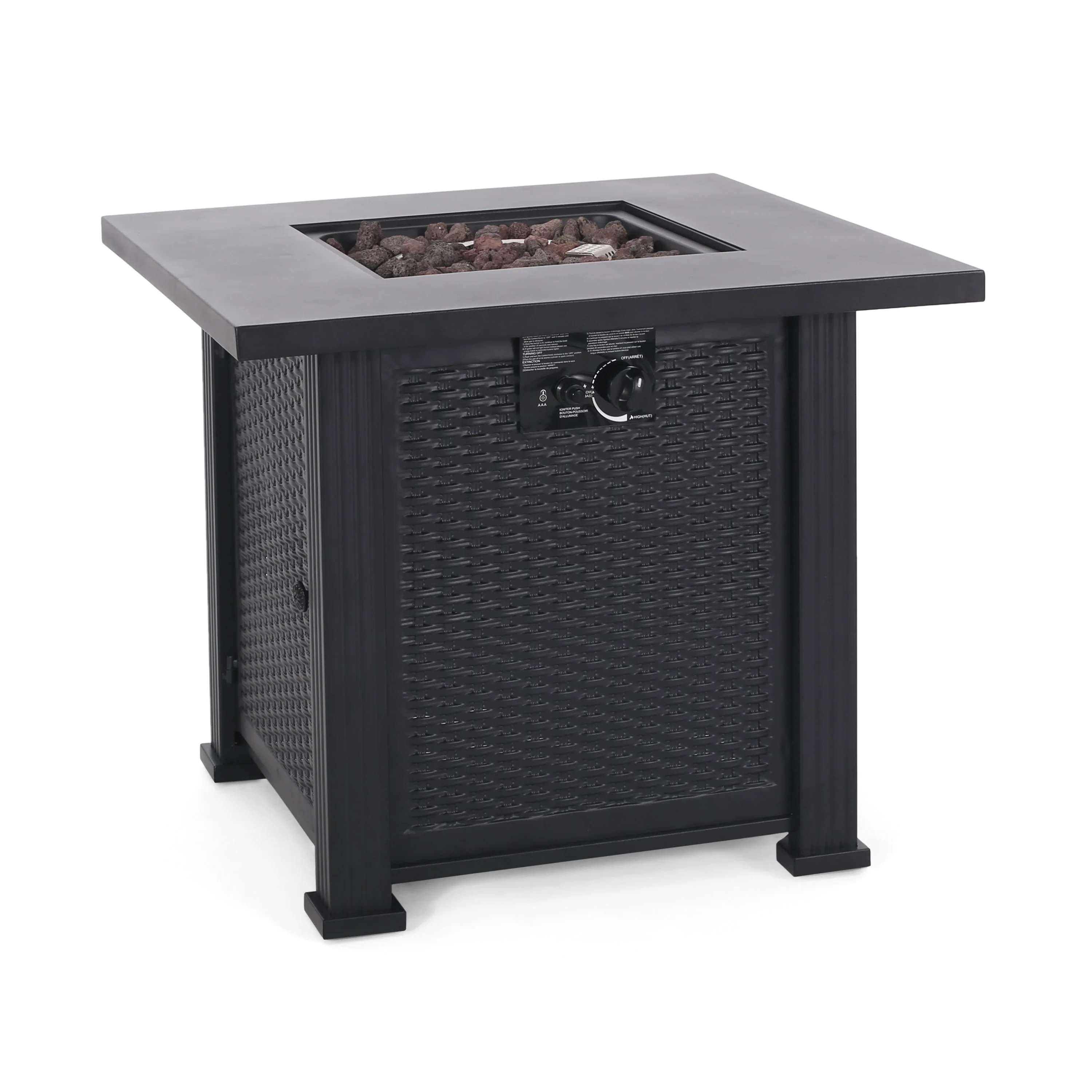 Farnsworth Outdoor 40,000 BTU Iron Square Fire Pit, Black - furnishings