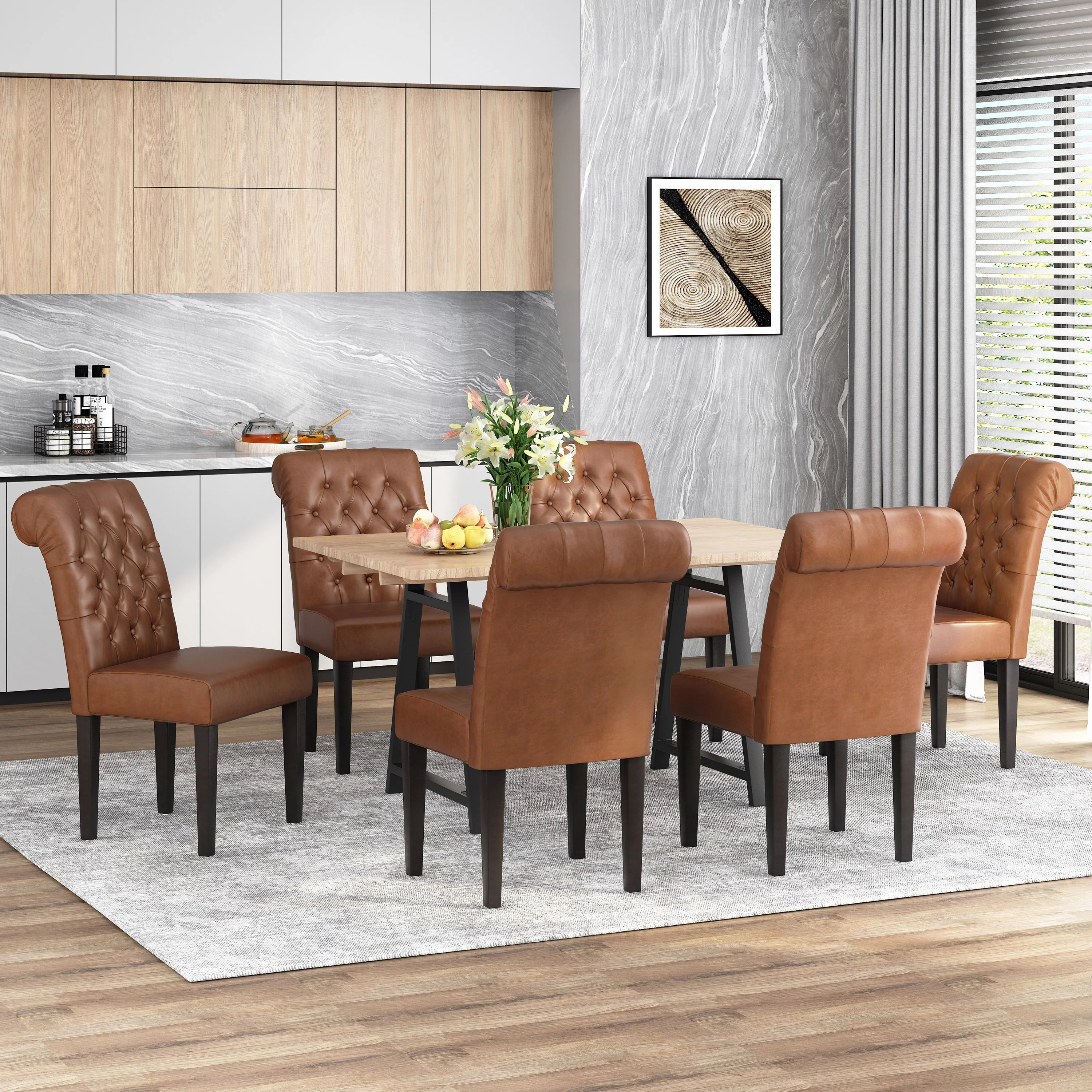 Emerson Contemporary Tufted Rolltop Dining Chairs, Set of 6 - furnishings