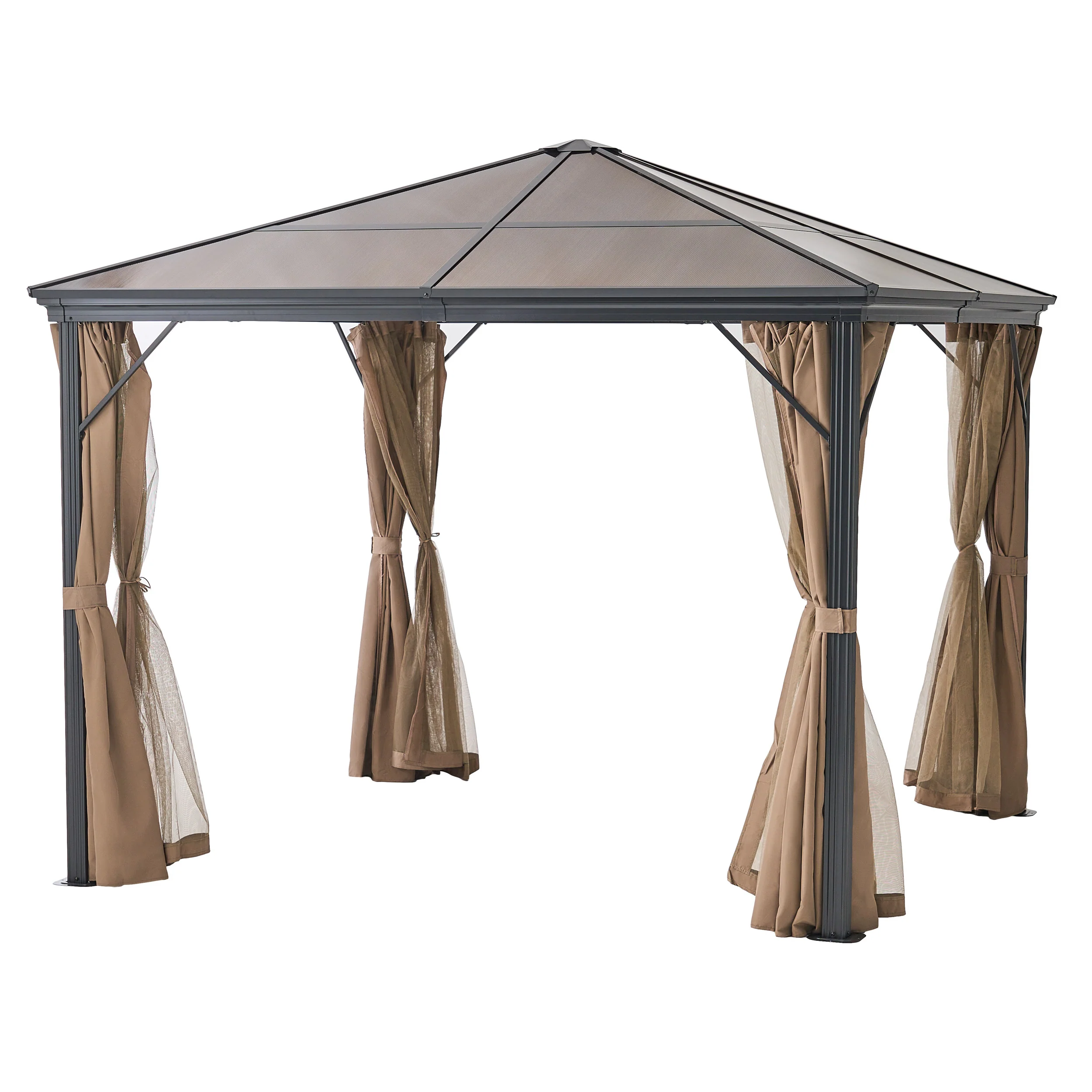 Bali Outdoor 10 x 10 Foot Aluminum Framed Hardtop Gazebo with Curtains - furnishings