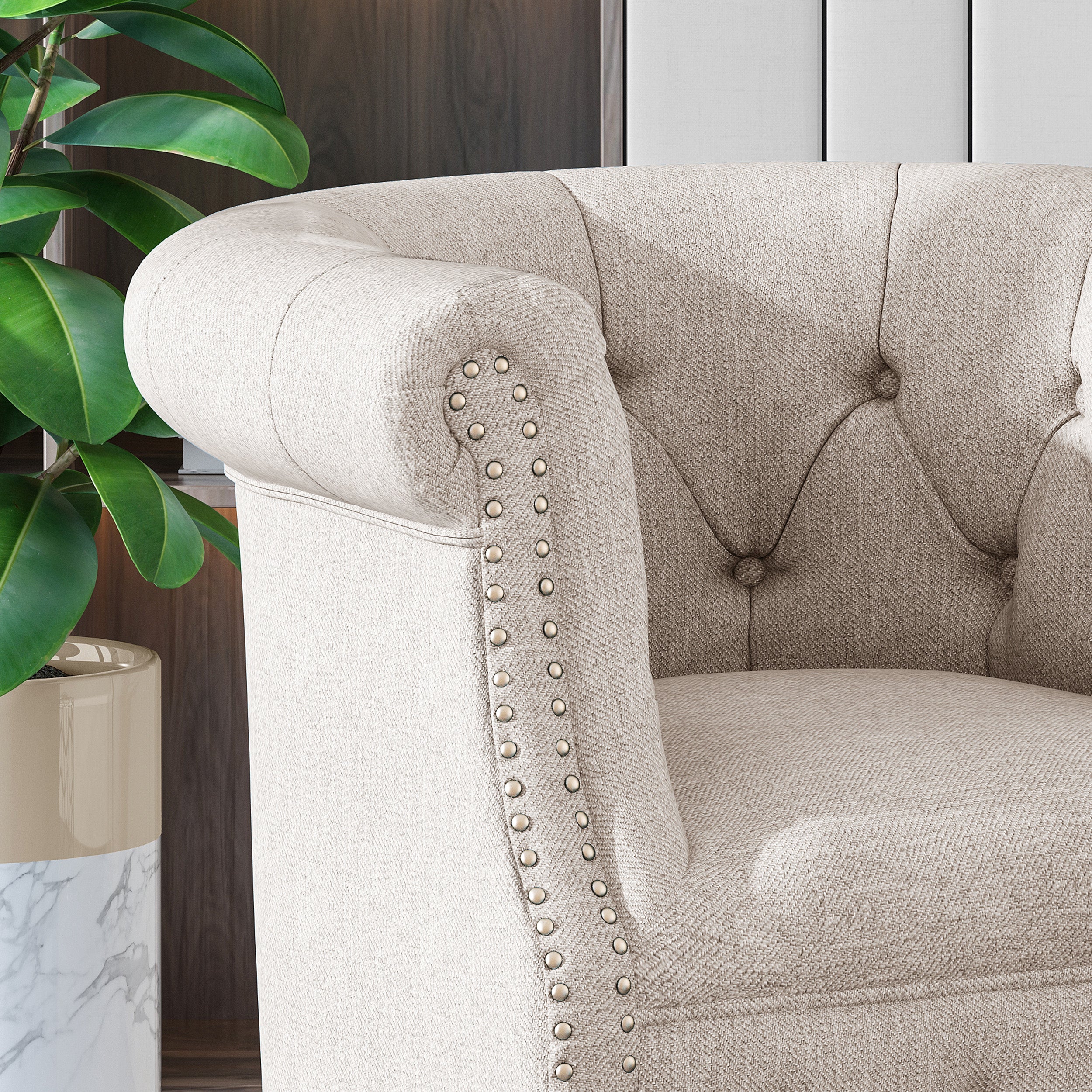 Atticus Chesterfield Style Tufted Fabric Accent Chair and Ottoman Set - furnishings