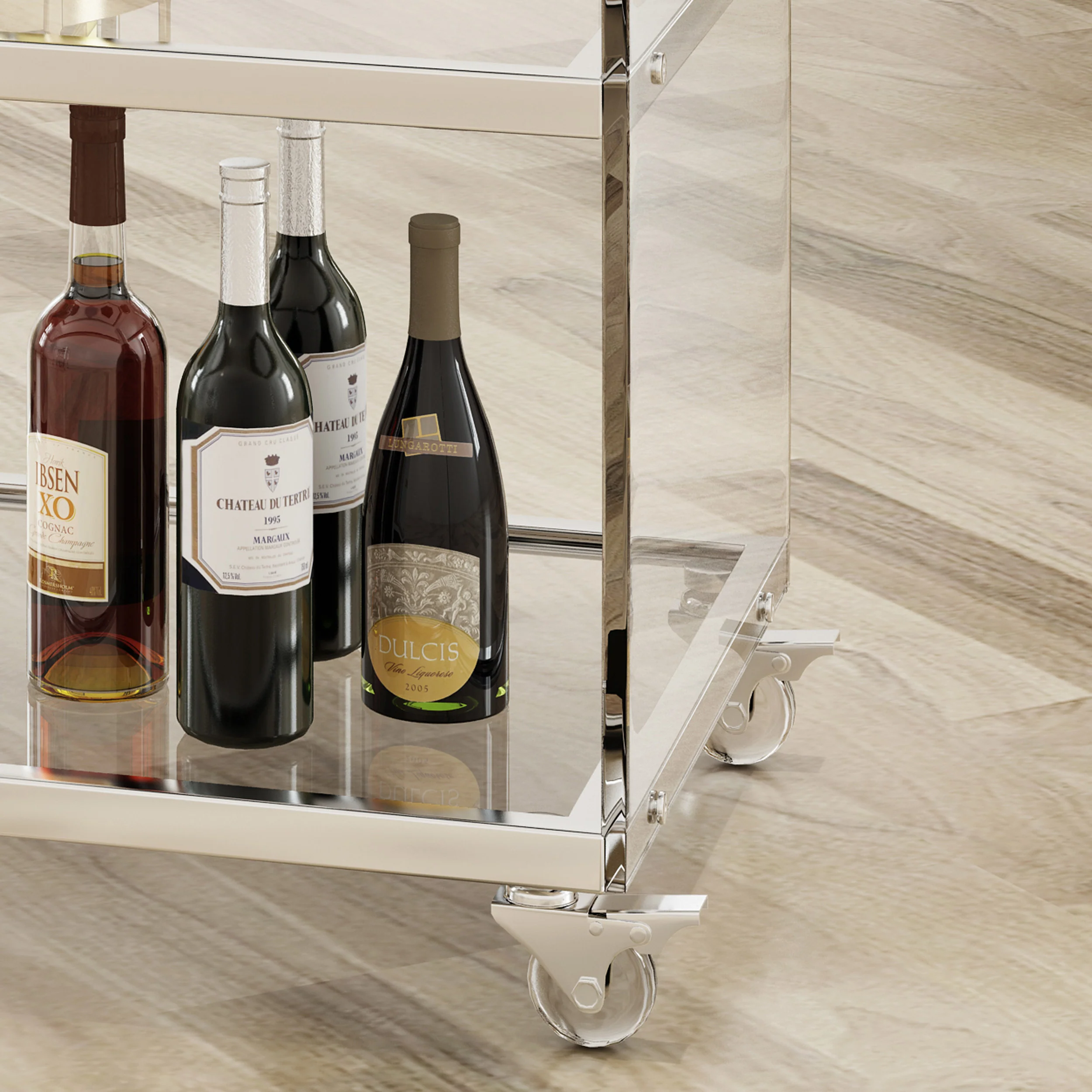 Eve Acrylic Bar Trolley with Glass Shelves, Clear - furnishings