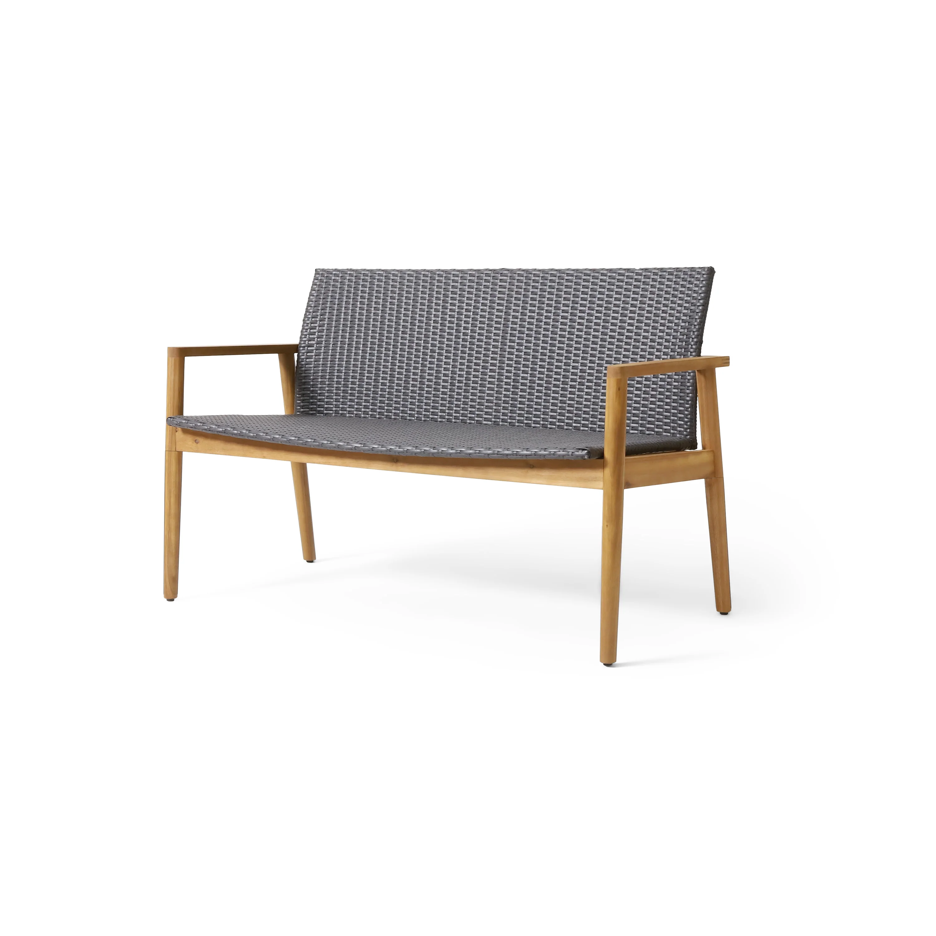 Alamosa Outdoor Wicker and Acacia Wood Loveseat, Gray and Teak - furnishings