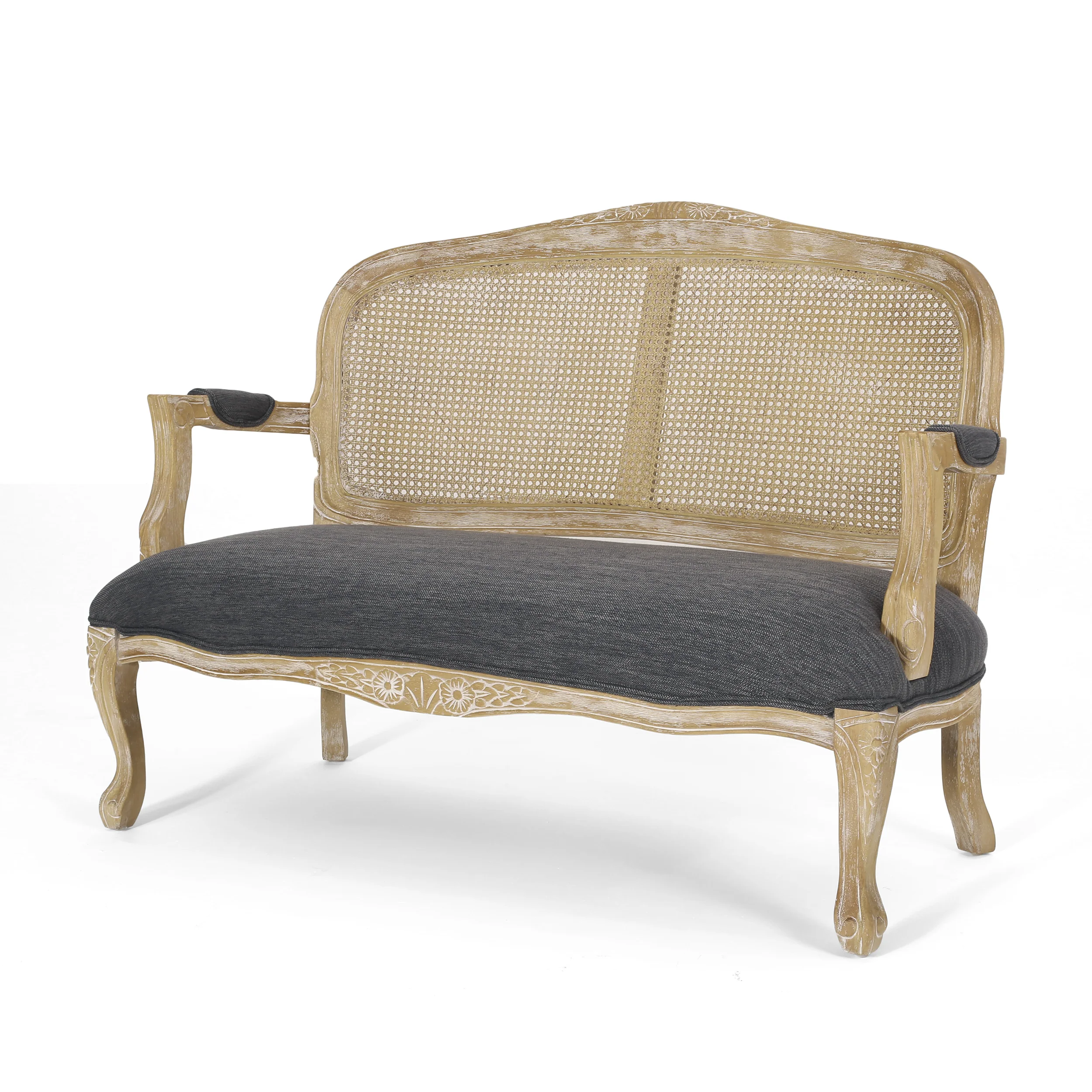 Wistar French Country Wood and Cane Loveseat - furnishings