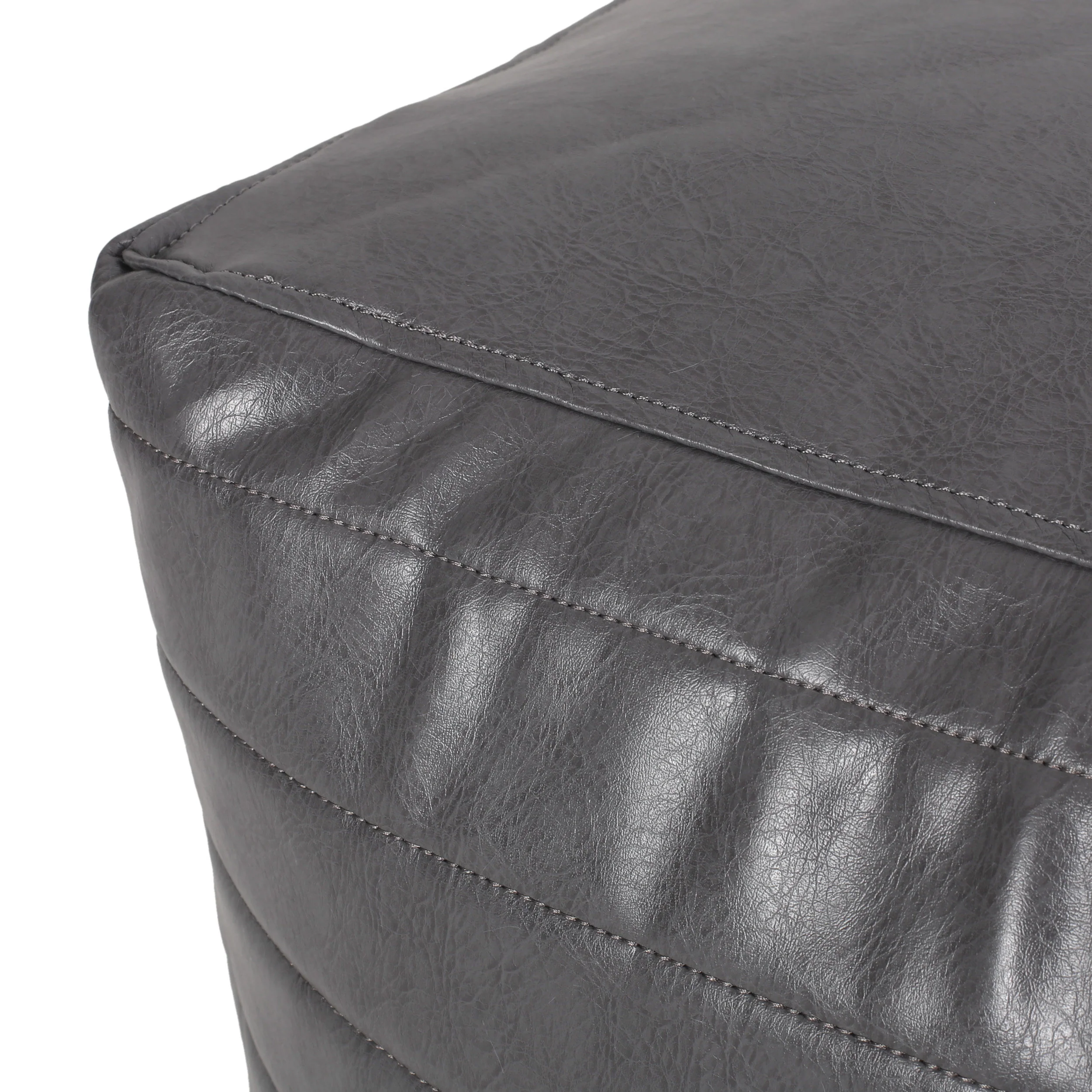 Conrail Contemporary Faux Leather Channel Stitch Pouf - furnishings
