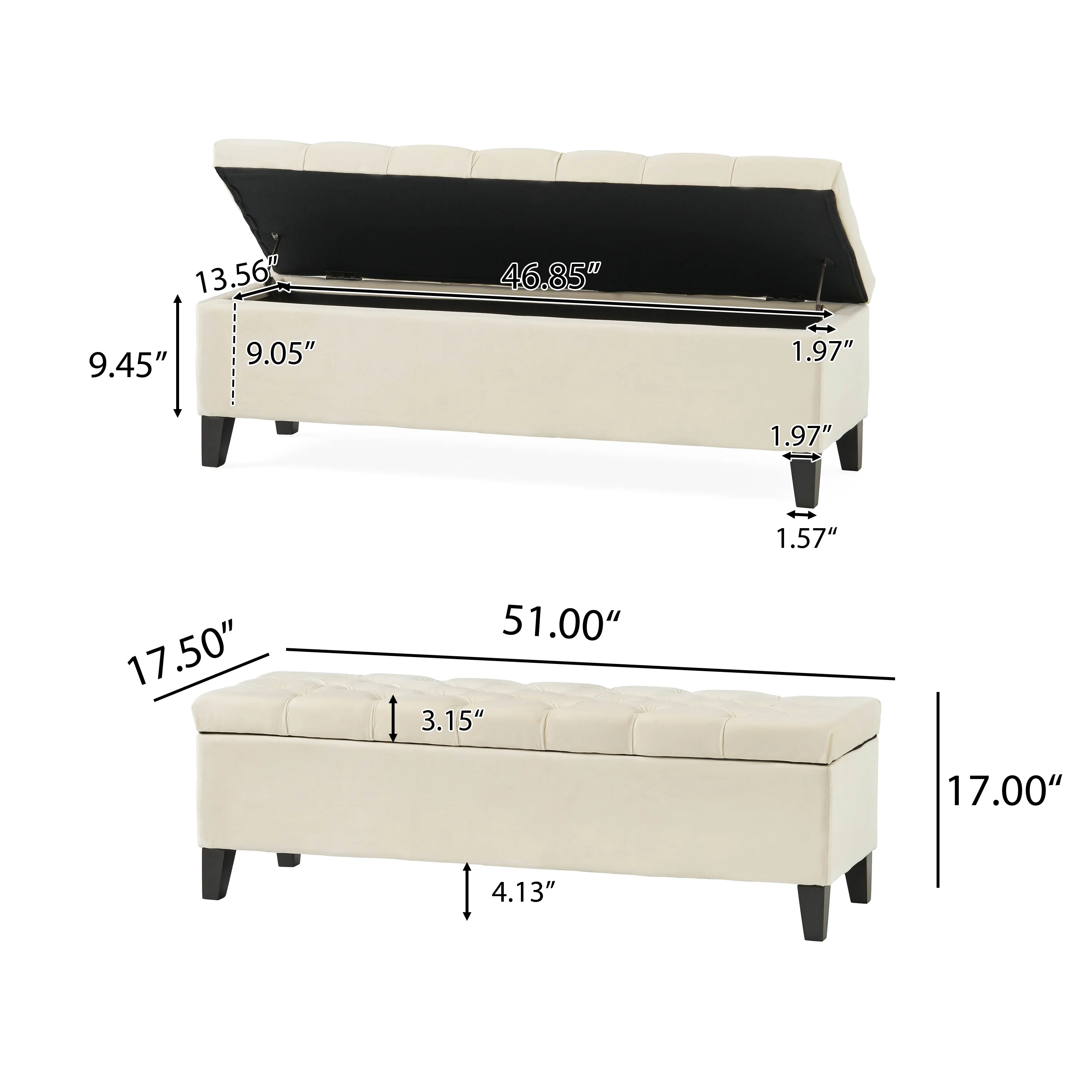 Molle Contemporary Button-Tufted Velvet Storage Ottoman Bench - furnishings