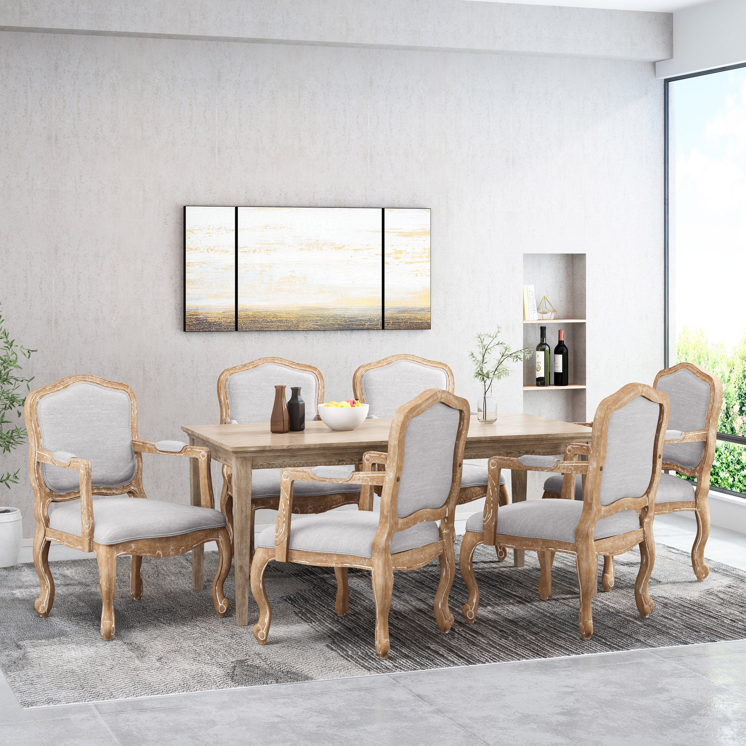 Stene French Country Wood Upholstered Dining Armchair - furnishings