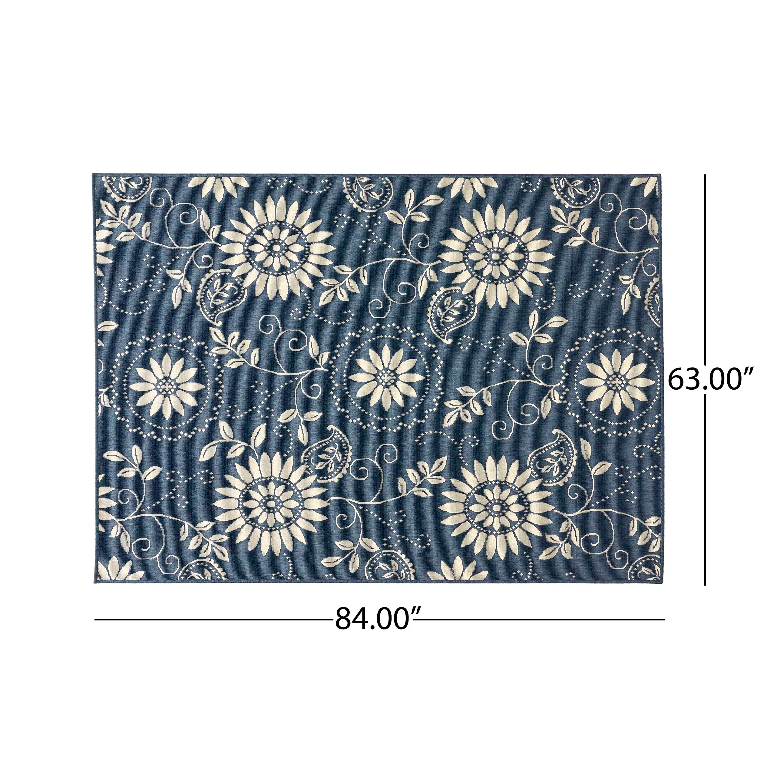 Bubles Outdoor Botanical Area Rug, Blue and Ivory - furnishings